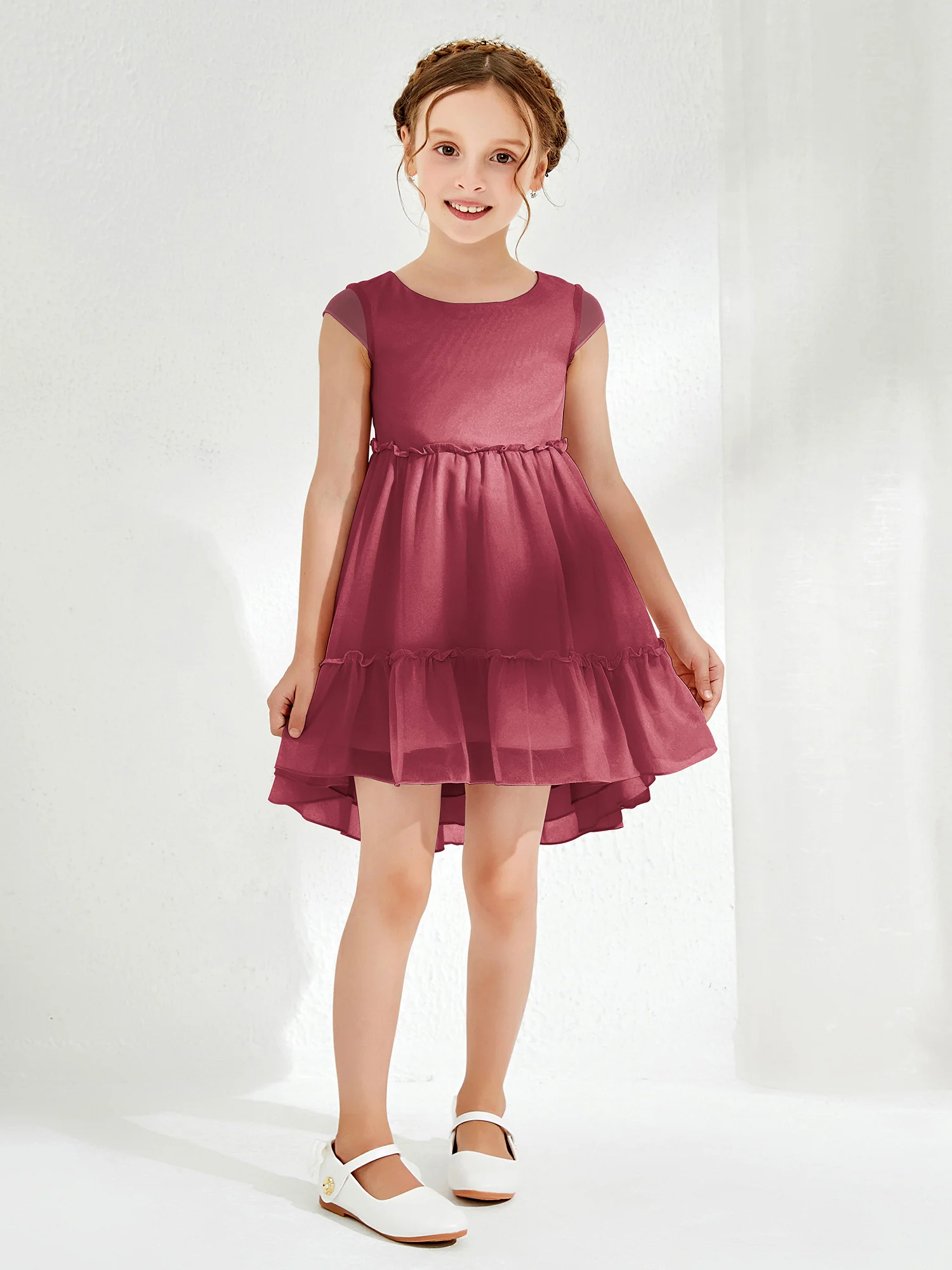 Scoop Chiffon Girl's Knee-Length Dress Cinnamon Rose
