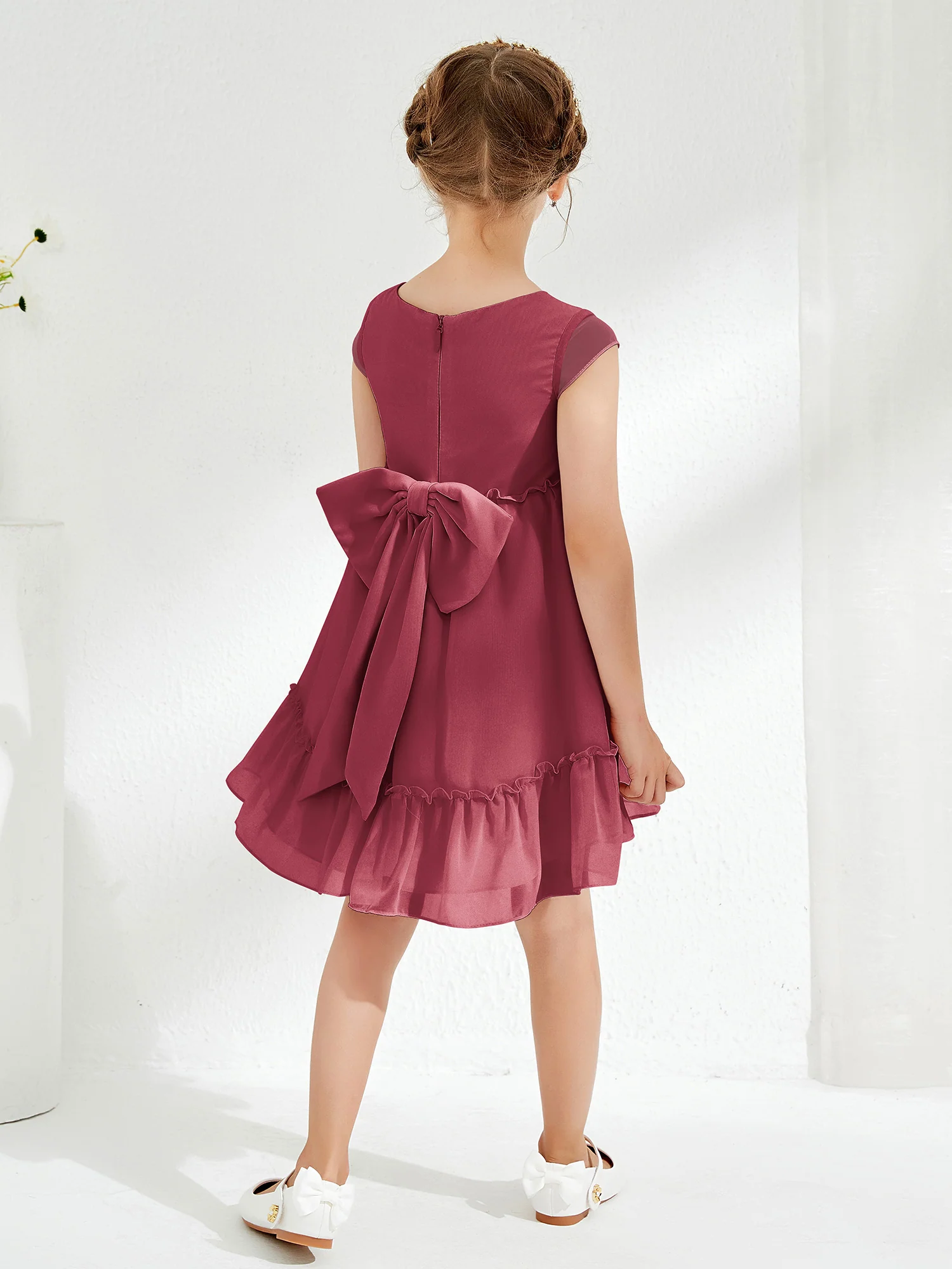 Scoop Chiffon Girl's Knee-Length Dress Cinnamon Rose - Image 2