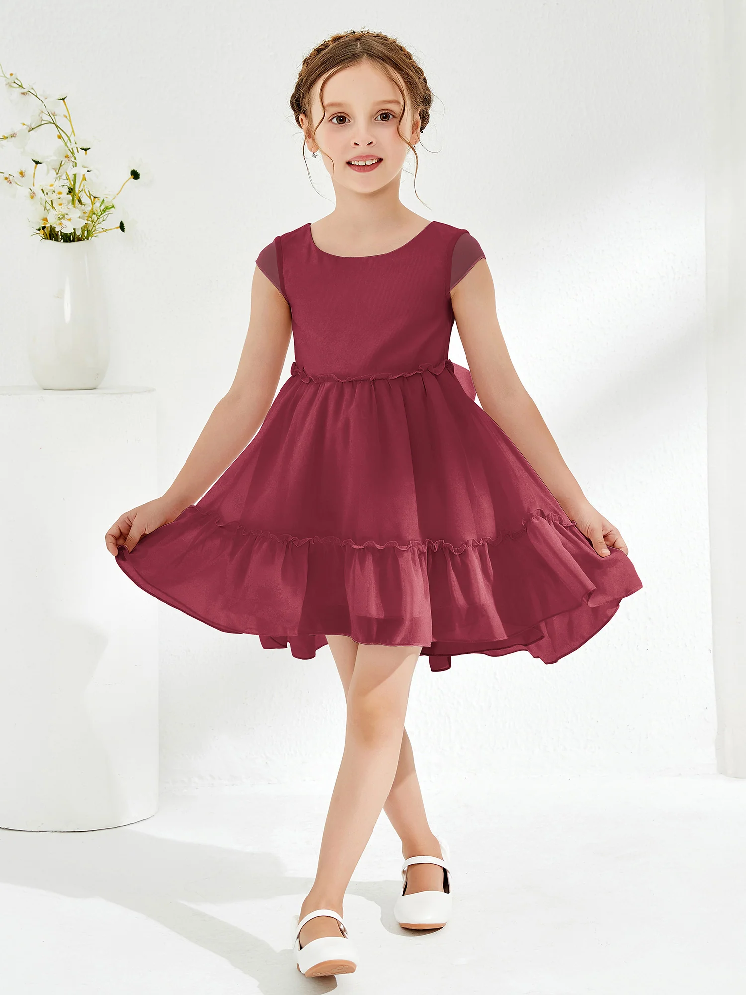Scoop Chiffon Girl's Knee-Length Dress Cinnamon Rose - Image 3