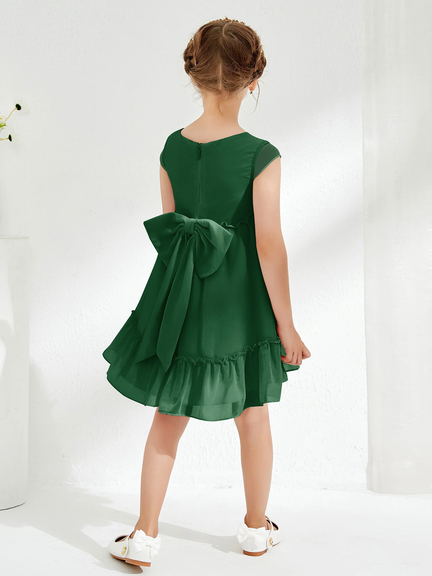Scoop Chiffon Girl's Knee-Length Dress Dark Green - Image 2