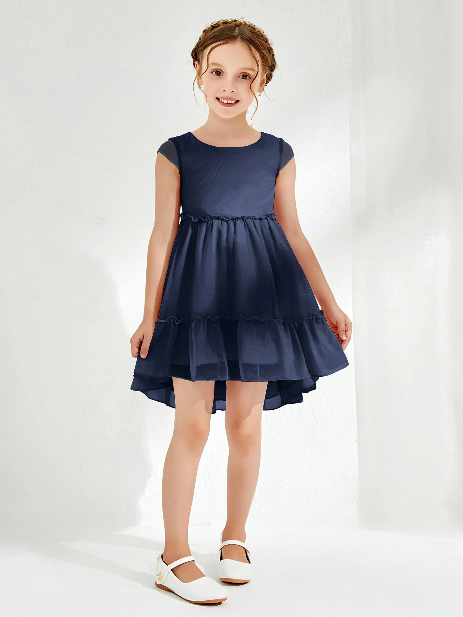 Scoop Chiffon Girl's Knee-Length Dress Dark Navy