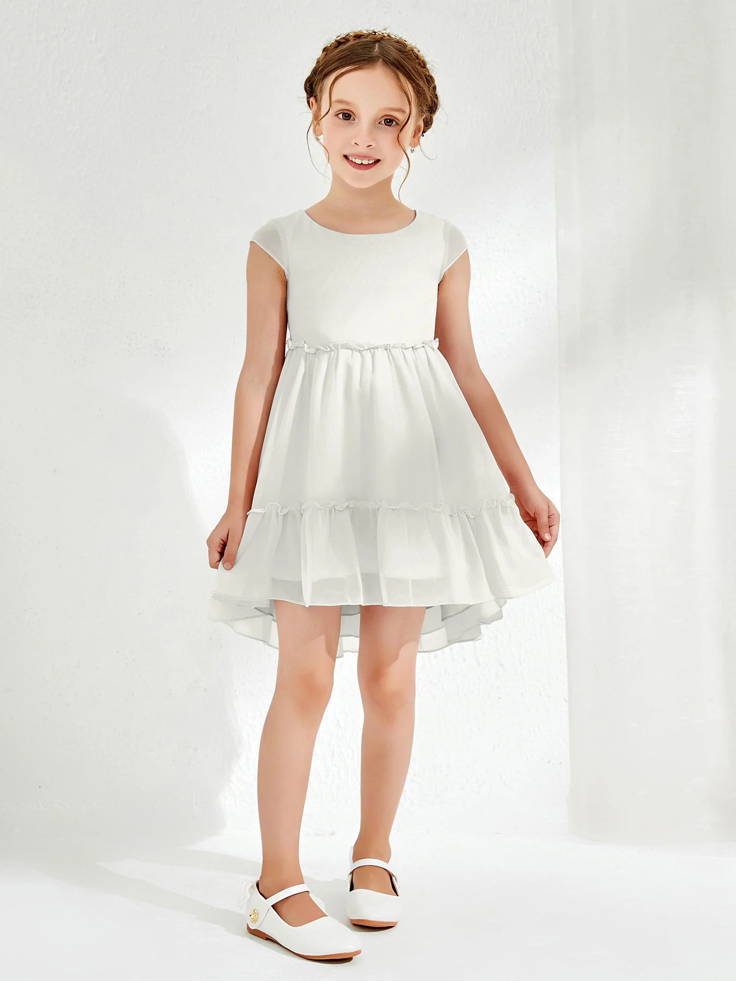 Scoop Chiffon Girl's Knee-Length Dress Ivory