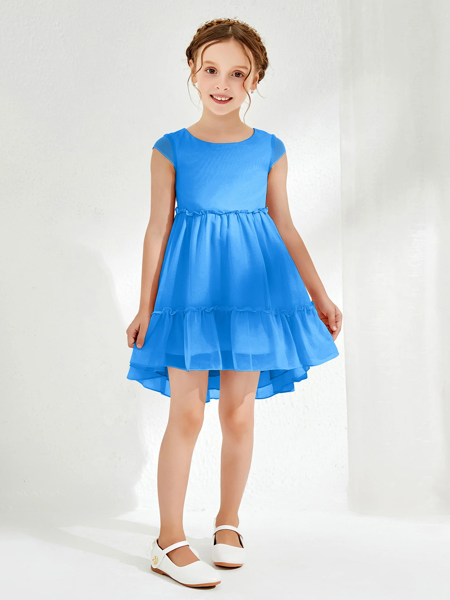 Scoop Chiffon Girl's Knee-Length Dress Ocean Blue