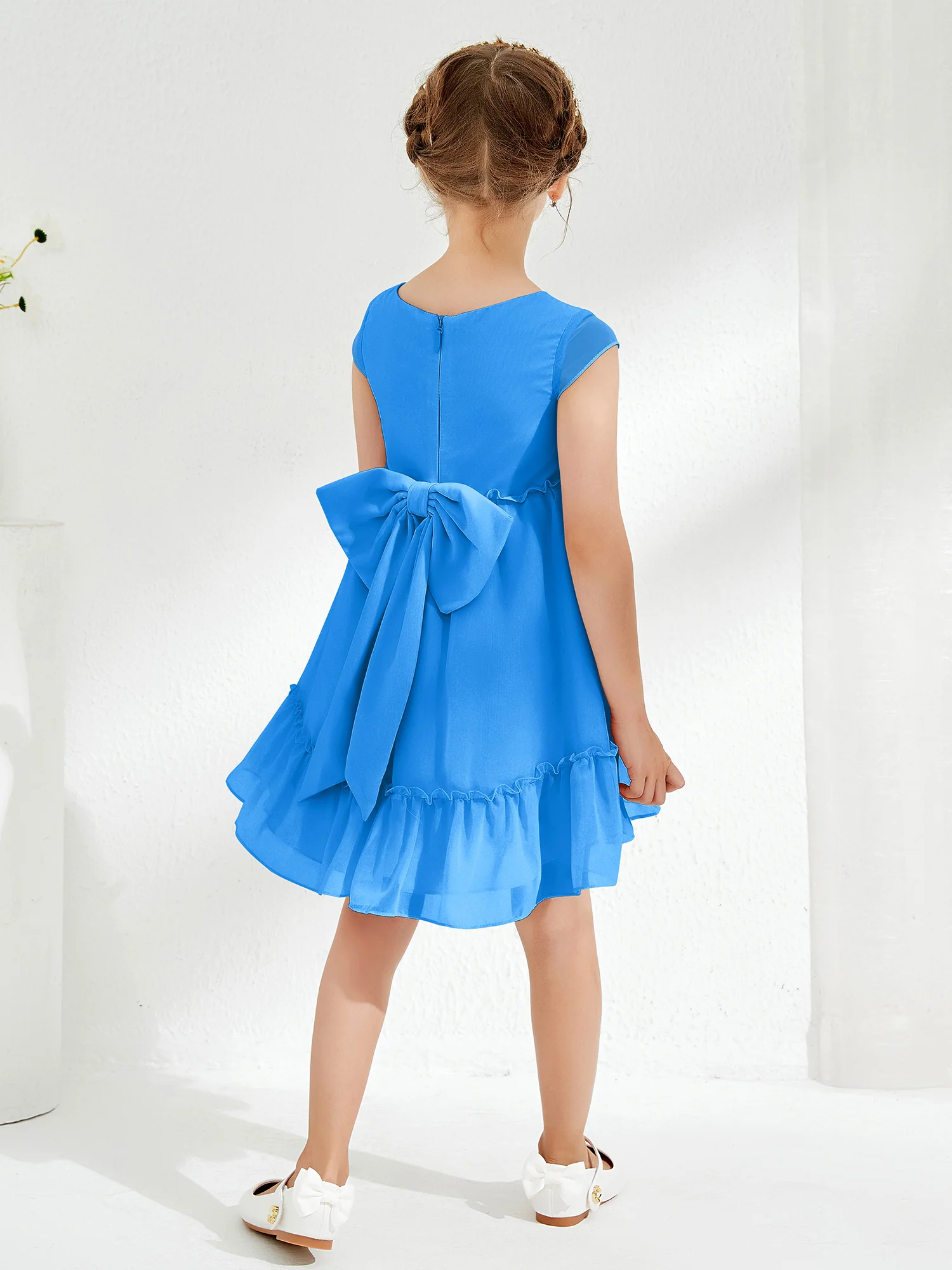 Scoop Chiffon Girl's Knee-Length Dress Ocean Blue - Image 2