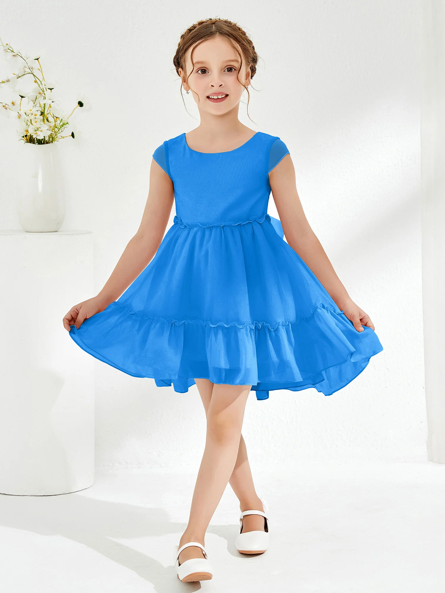 Scoop Chiffon Girl's Knee-Length Dress Ocean Blue - Image 3
