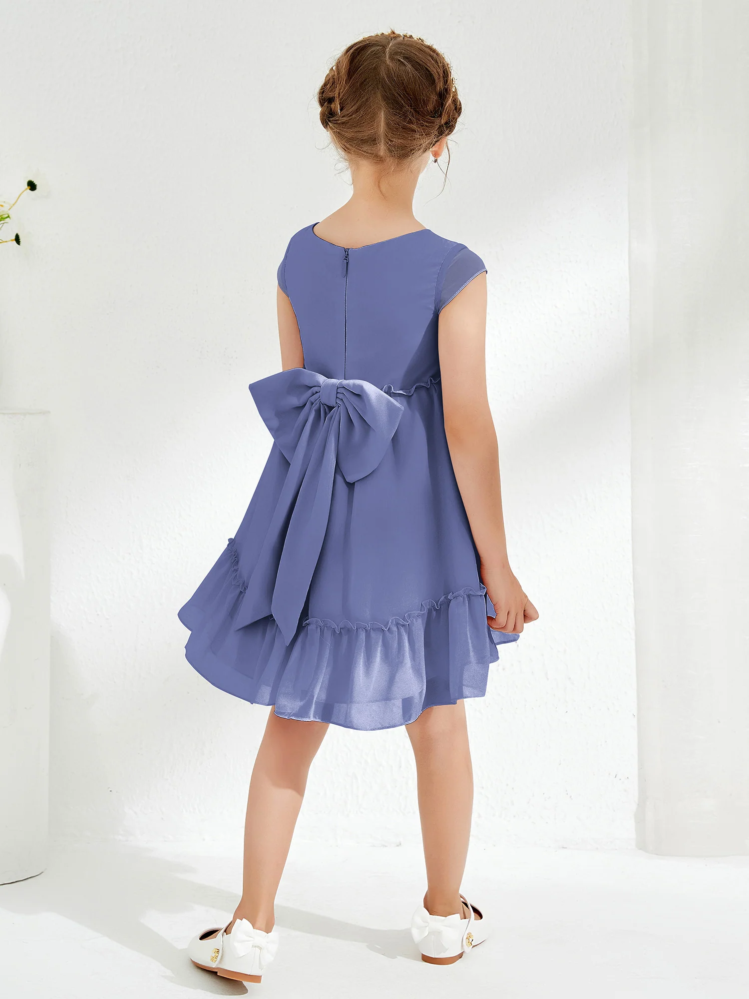 Scoop Chiffon Girl's Knee-Length Dress Periwinkle - Image 2