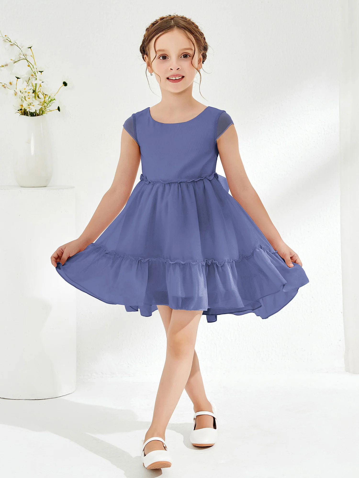 Scoop Chiffon Girl's Knee-Length Dress Periwinkle - Image 3