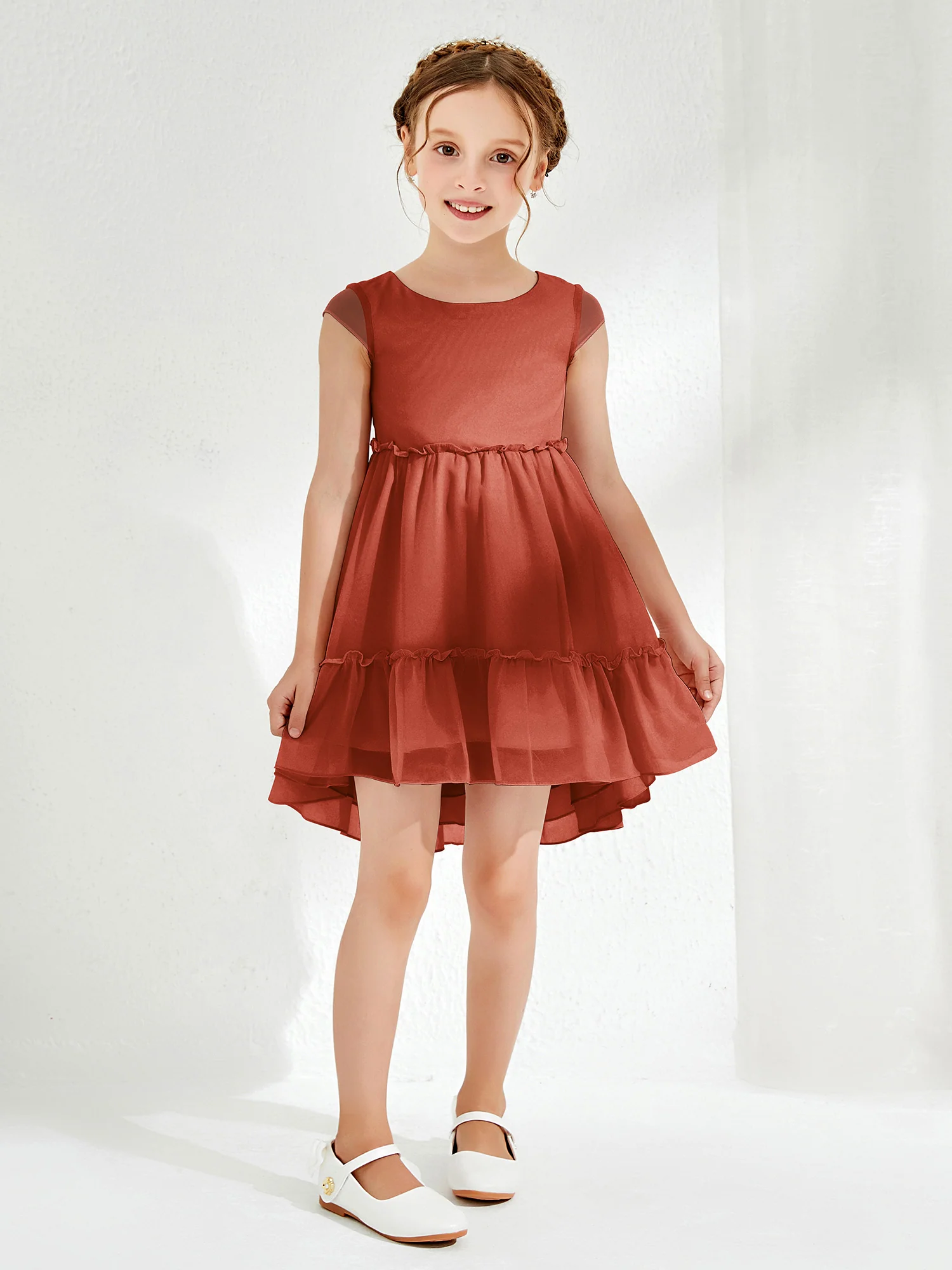 Scoop Chiffon Girl's Knee-Length Dress Rust