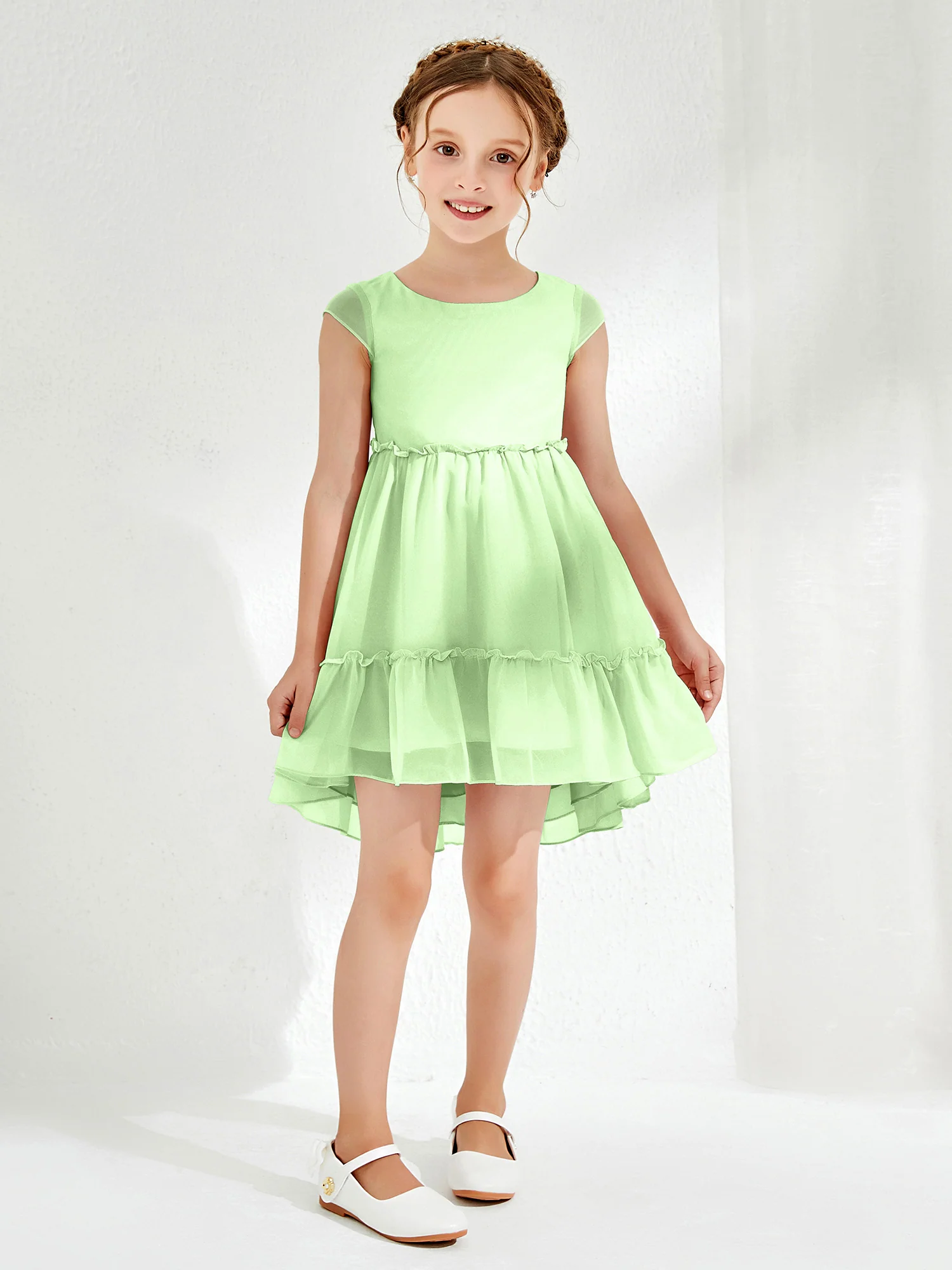 Scoop Chiffon Girl's Knee-Length Dress Sage