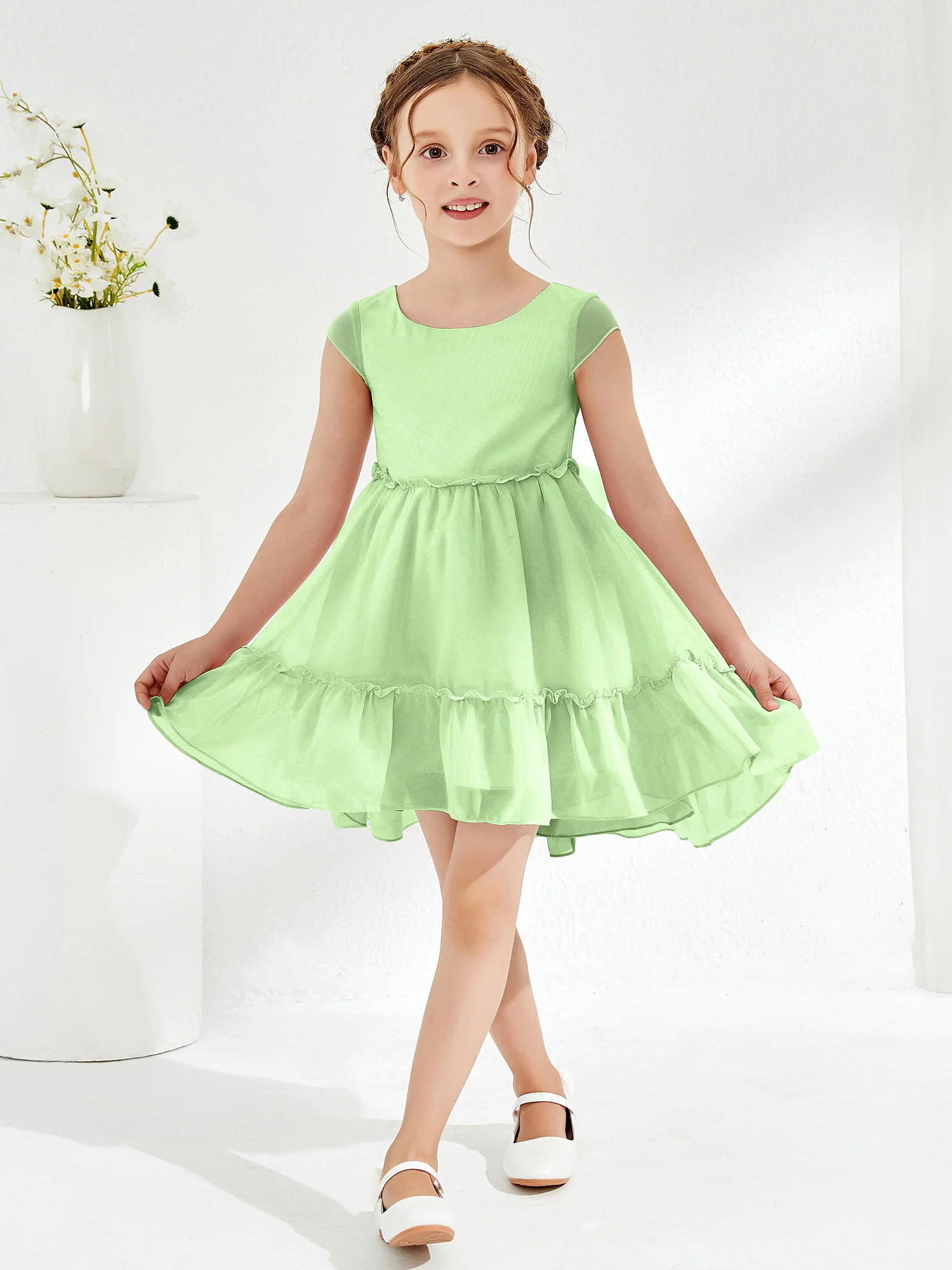 Scoop Chiffon Girl's Knee-Length Dress Sage - Image 3