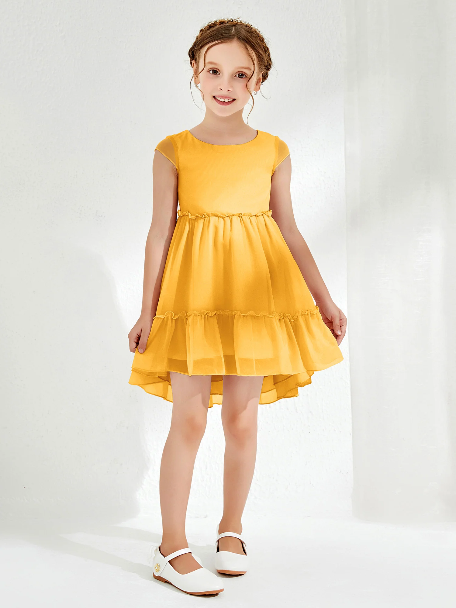 Scoop Chiffon Girl's Knee-Length Dress Tangerine