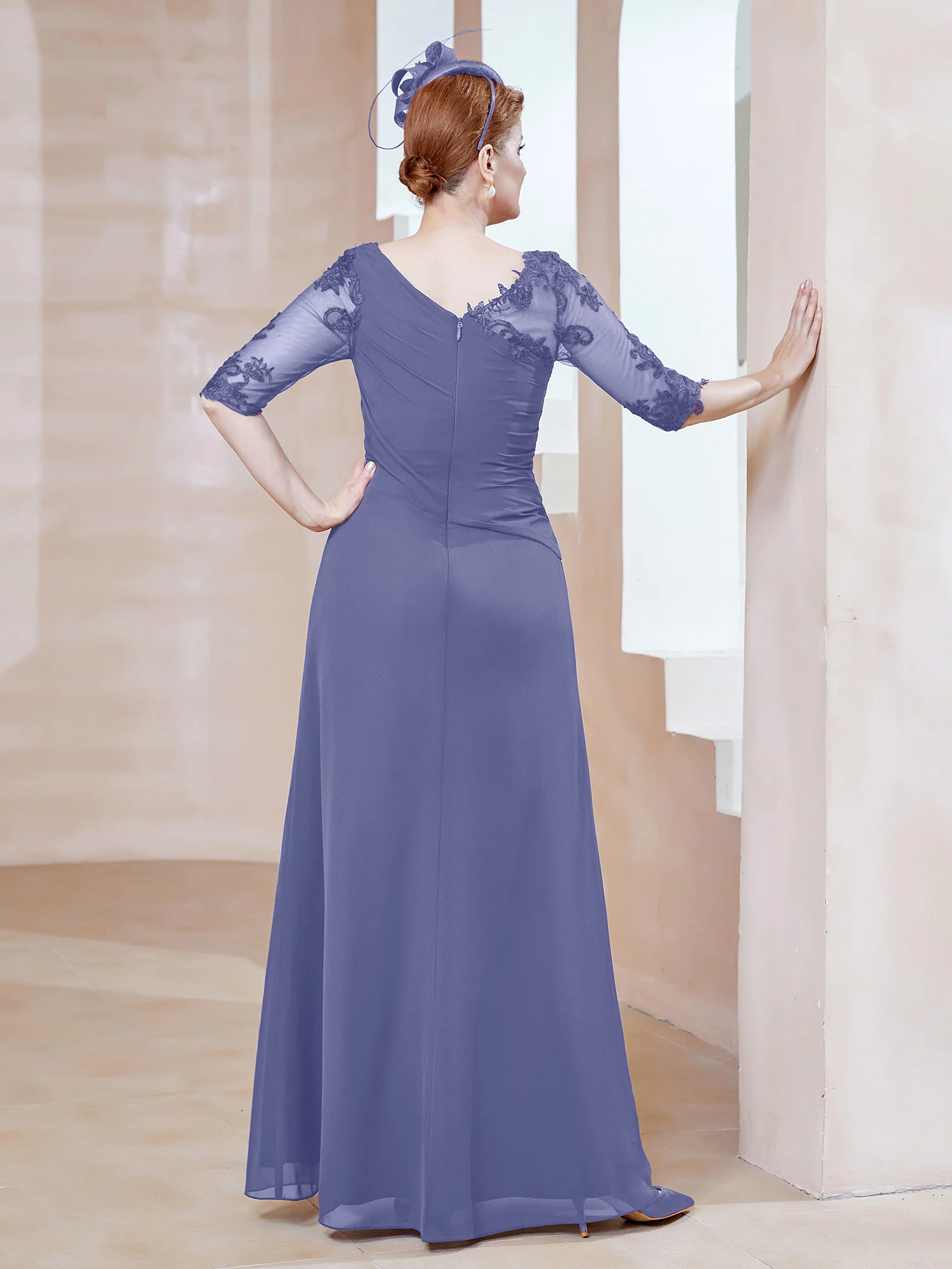 Scoop Lace Neckline Ruffles Sheath Dress Periwinkle - Image 2