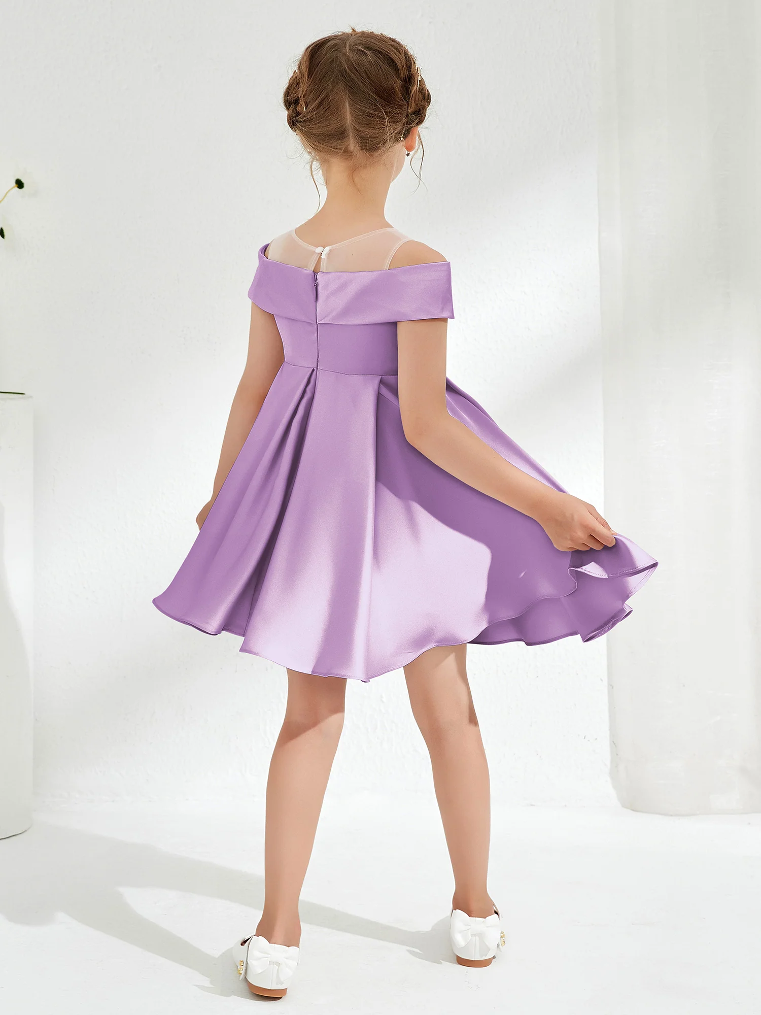 Scoop Off the Shoulder Knee-Length Girl's Dress Lilac - Image 2