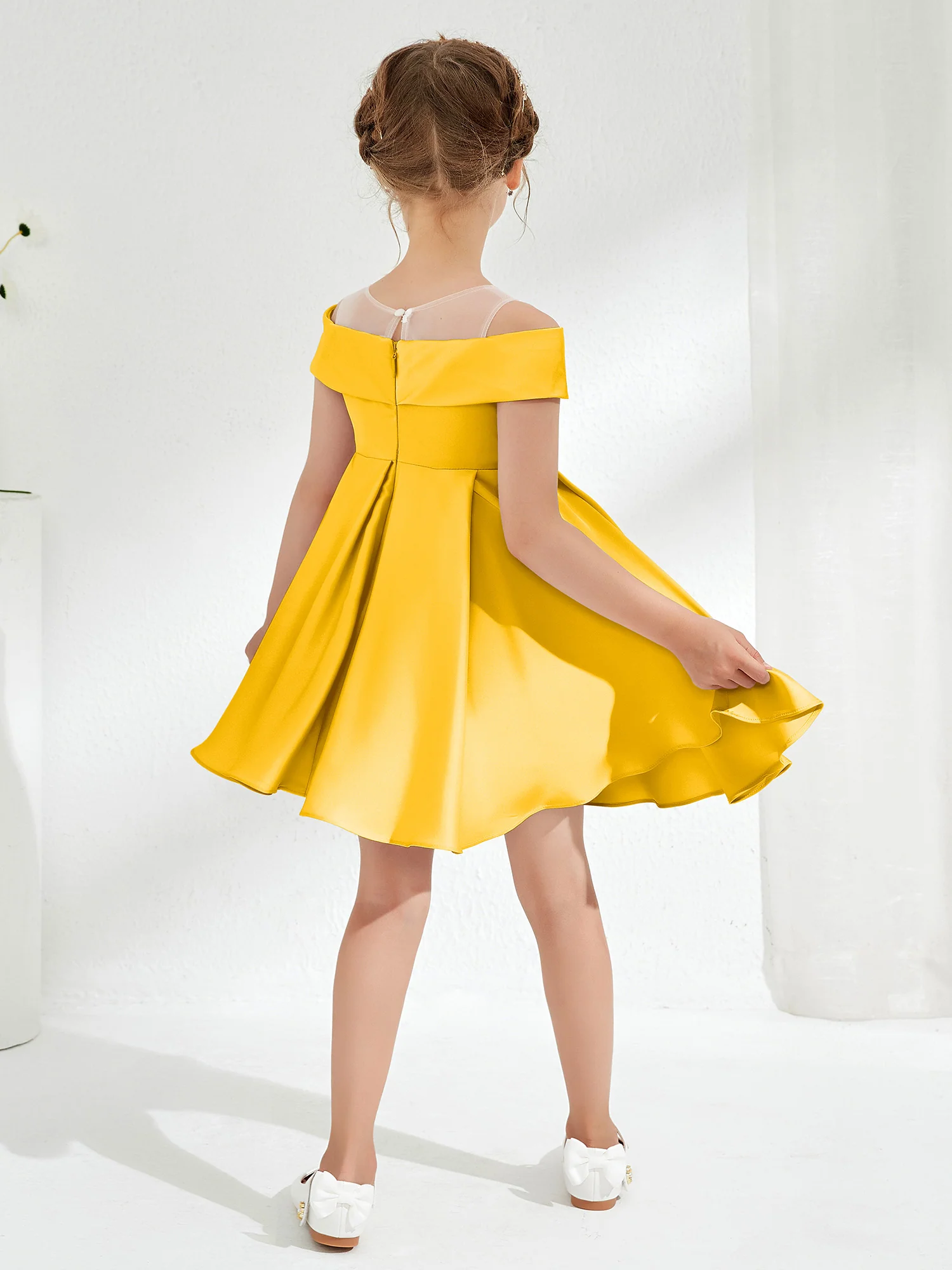 Scoop Off the Shoulder Knee-Length Girl's Dress Marigold - Image 2
