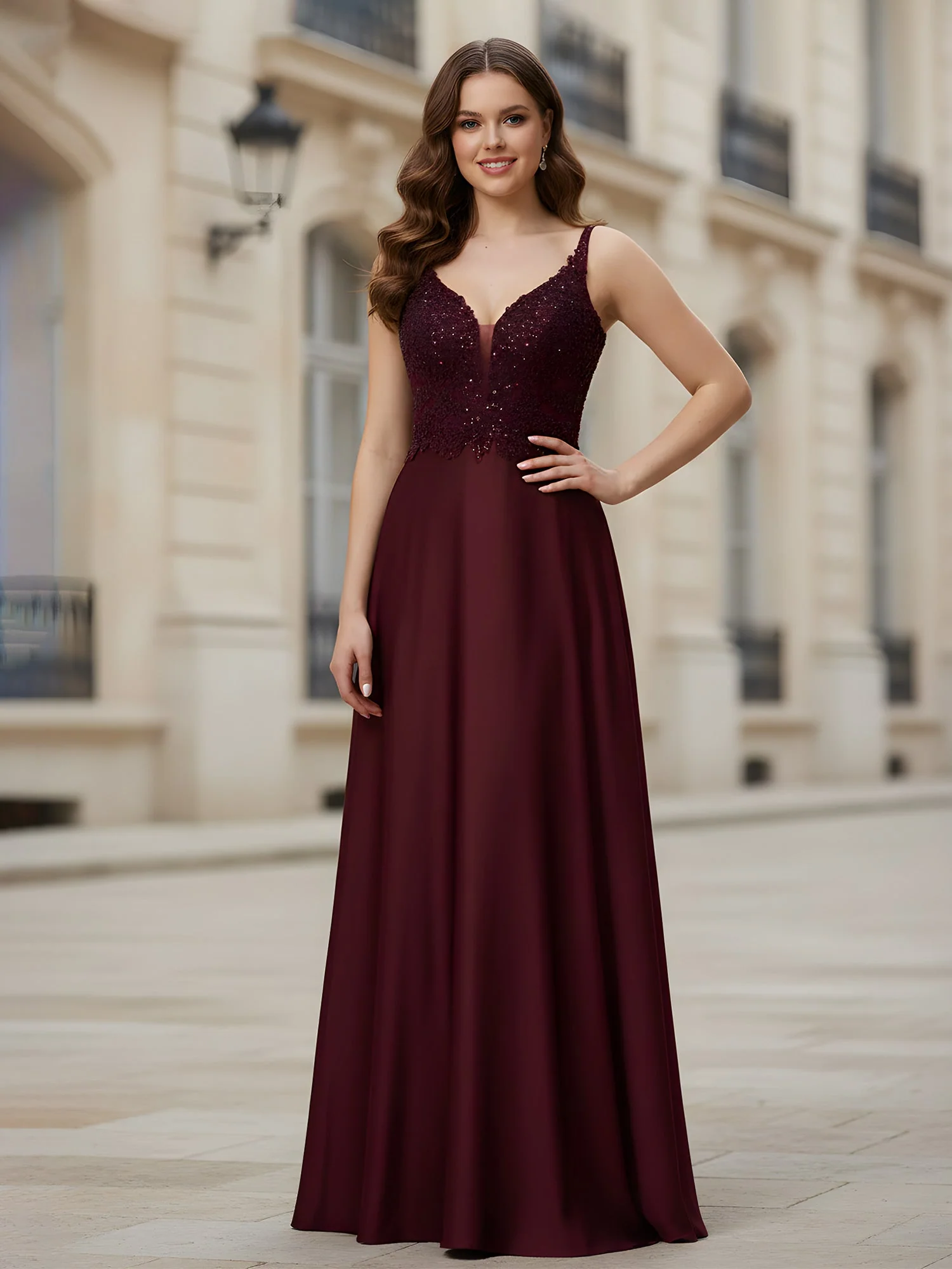 Sleeveless Lace Sequins A-Line Long Dress Emerald