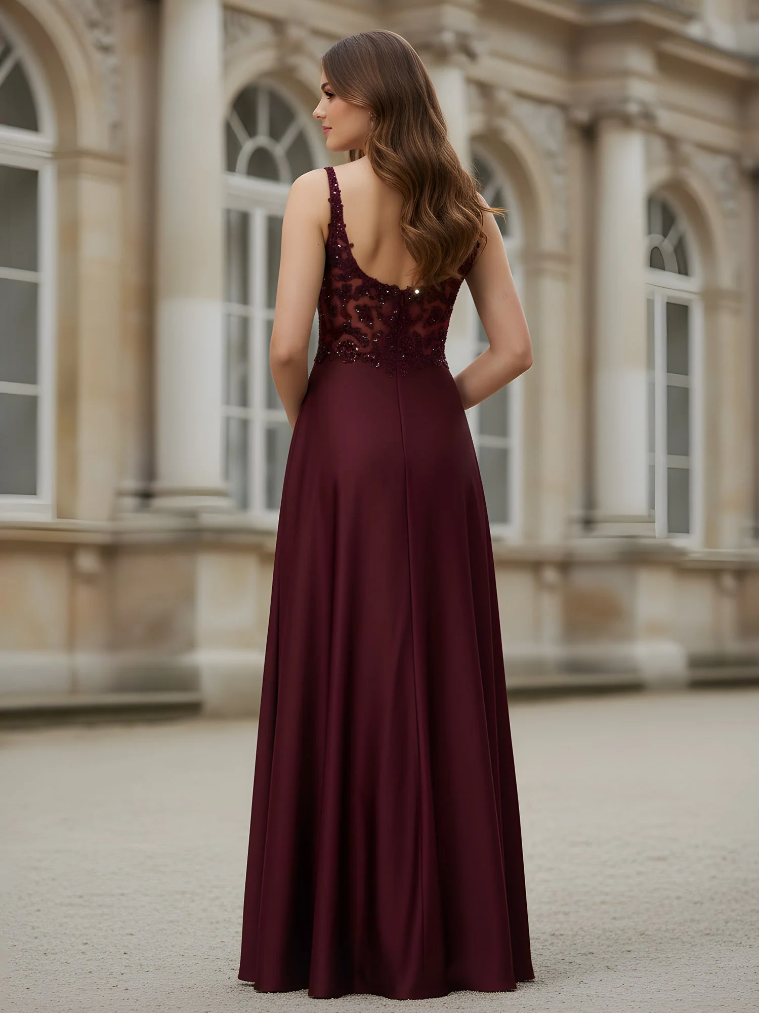 Sleeveless Lace Sequins A-Line Long Dress Silver - Image 2