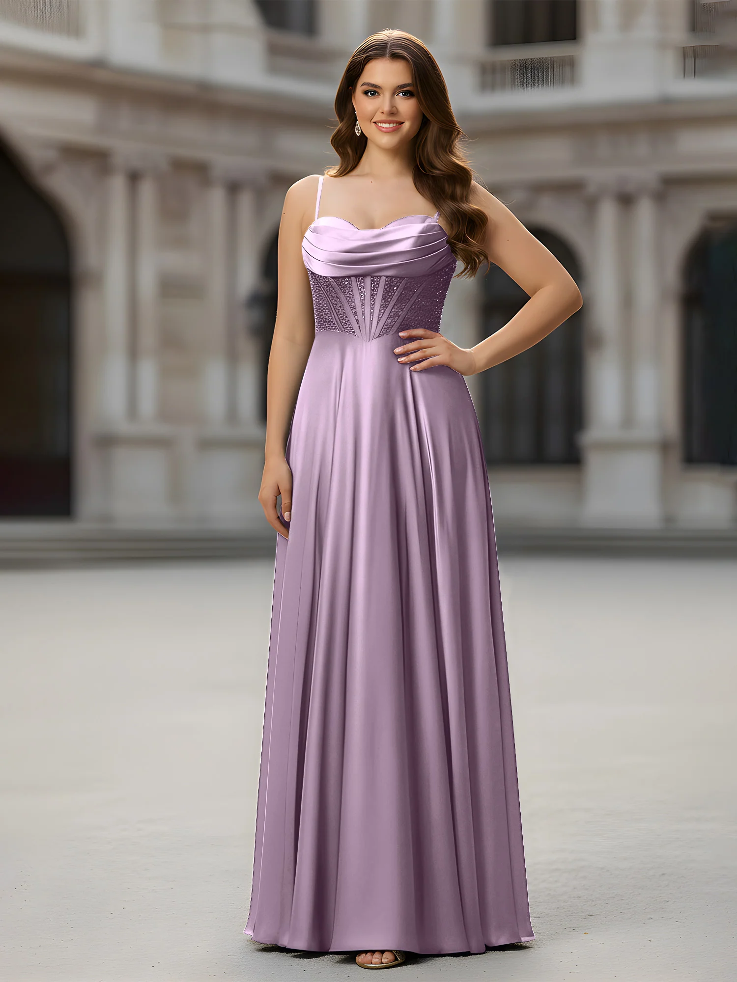 Sweetheart Beaded Bodice A-Line Long Dress Wisteria