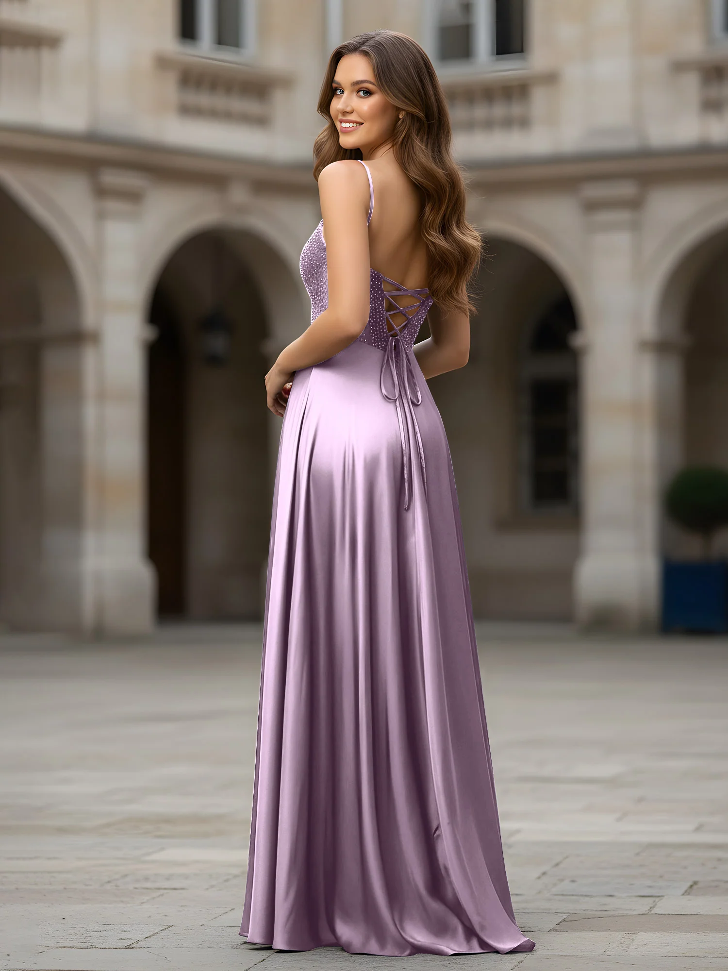 Sweetheart Beaded Bodice A-Line Long Dress Wisteria - Image 2