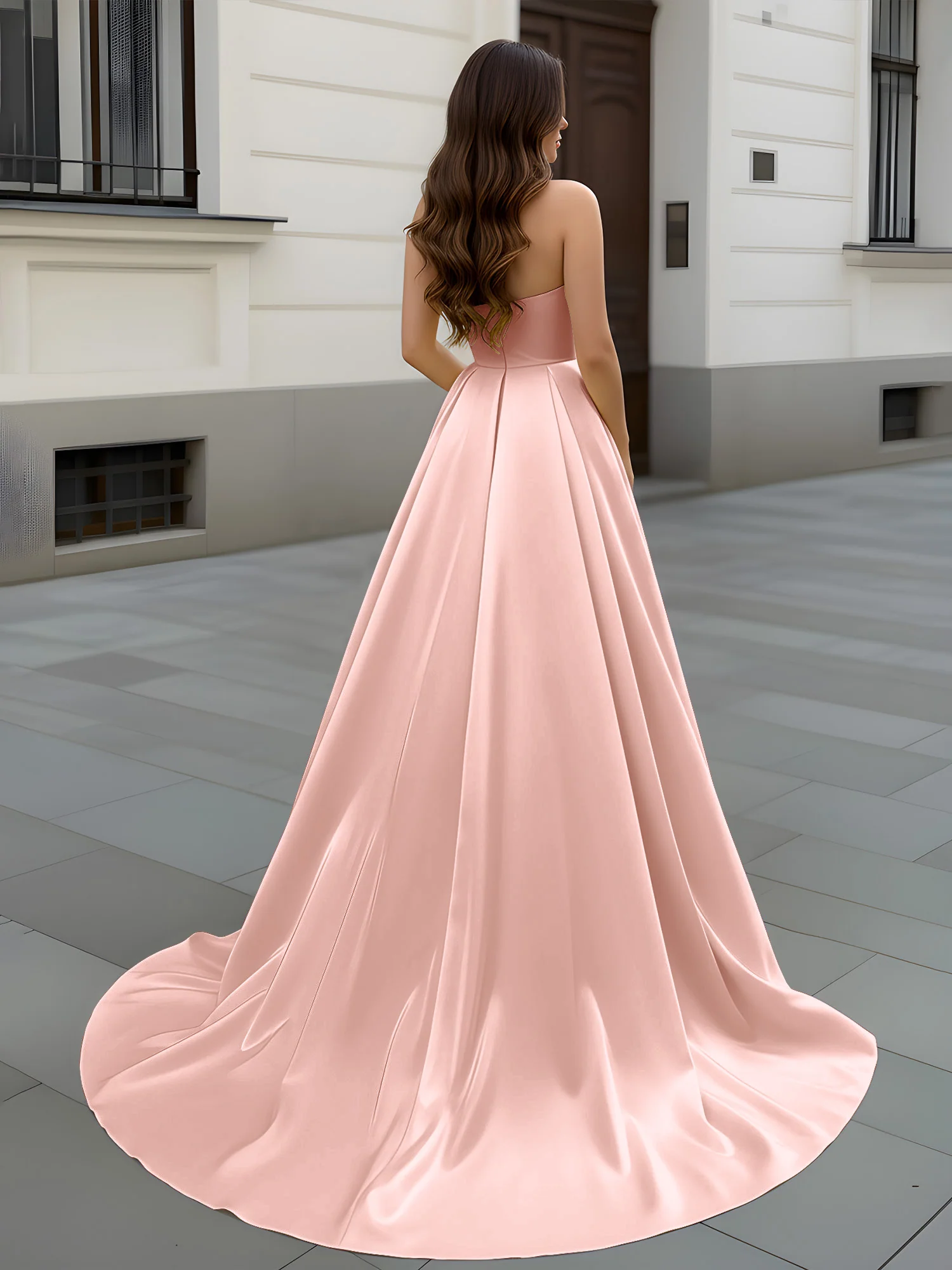 Sweetheart Neck A-Line Ruched Sweep Train Gown Dusty Rose - Image 2