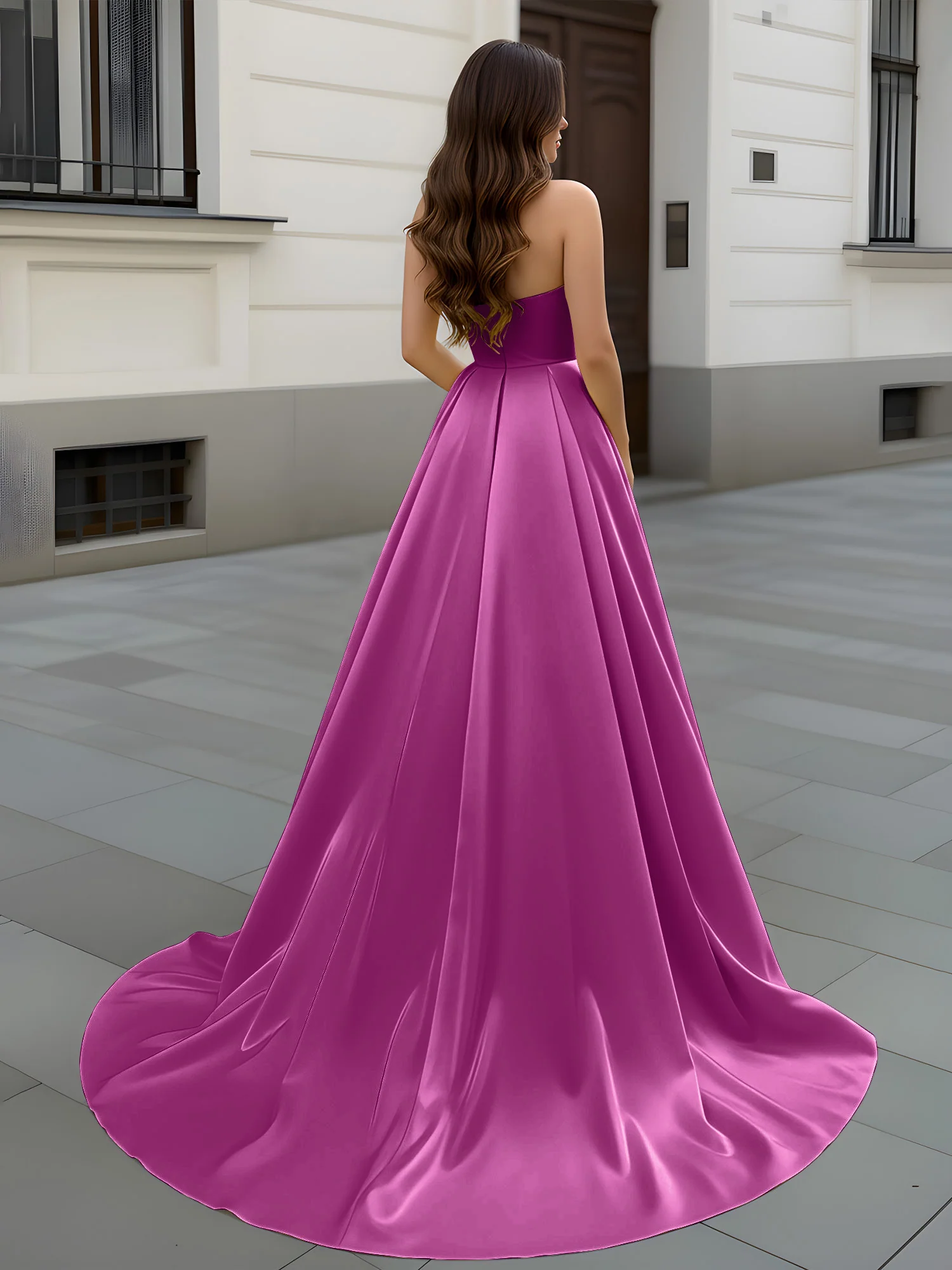 Sweetheart Neck A-Line Ruched Sweep Train Gown Orchid - Image 2