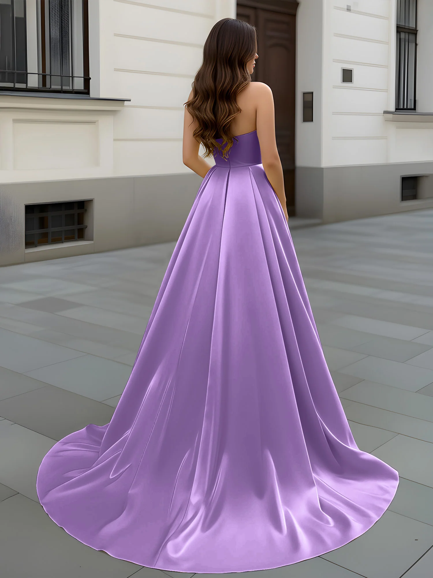 Sweetheart Neck A-Line Ruched Sweep Train Gown Tahiti - Image 2