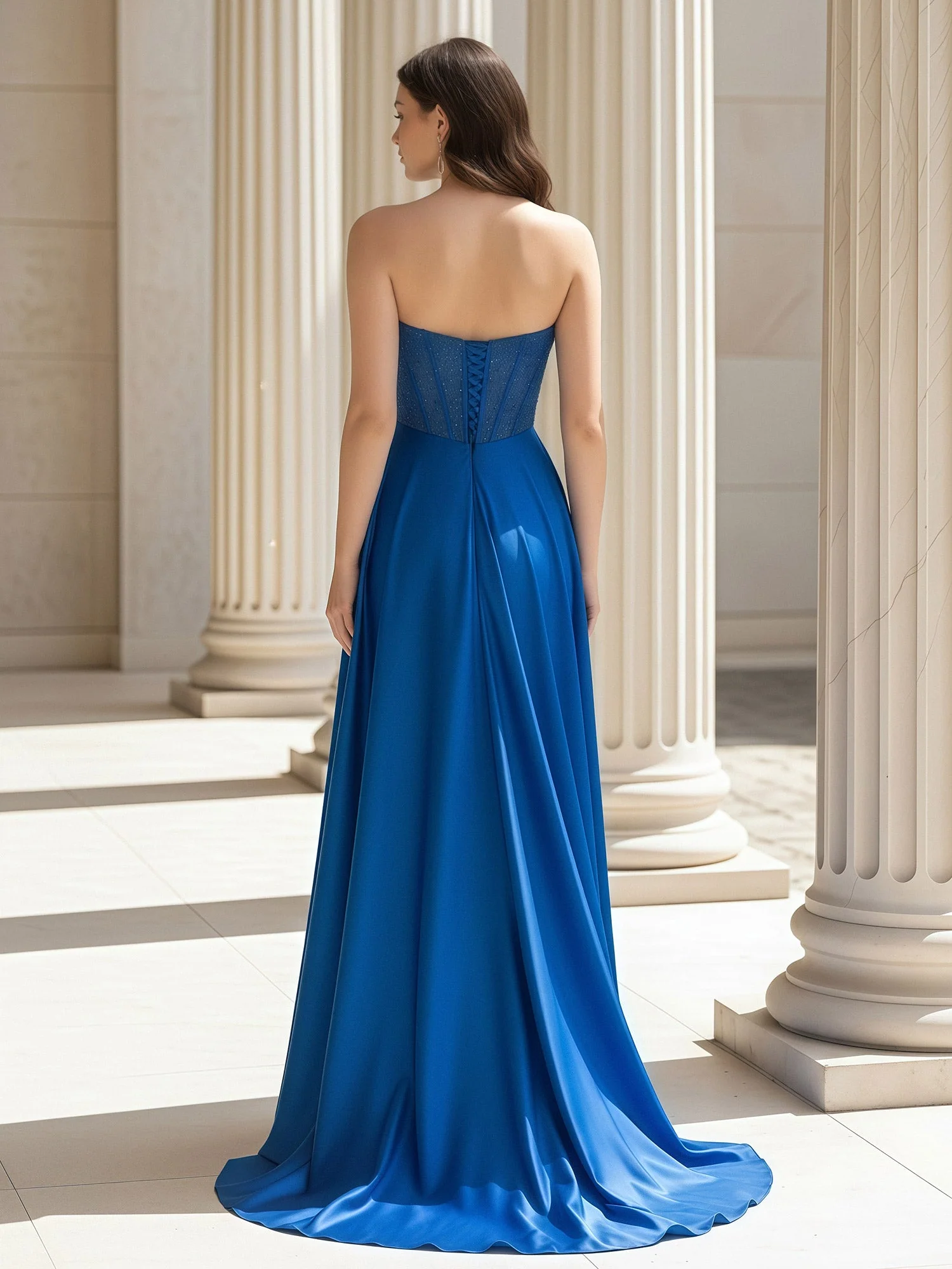 Sleeveless Sweetheart A-Line Satin Prom Dress Burgundy - Image 2