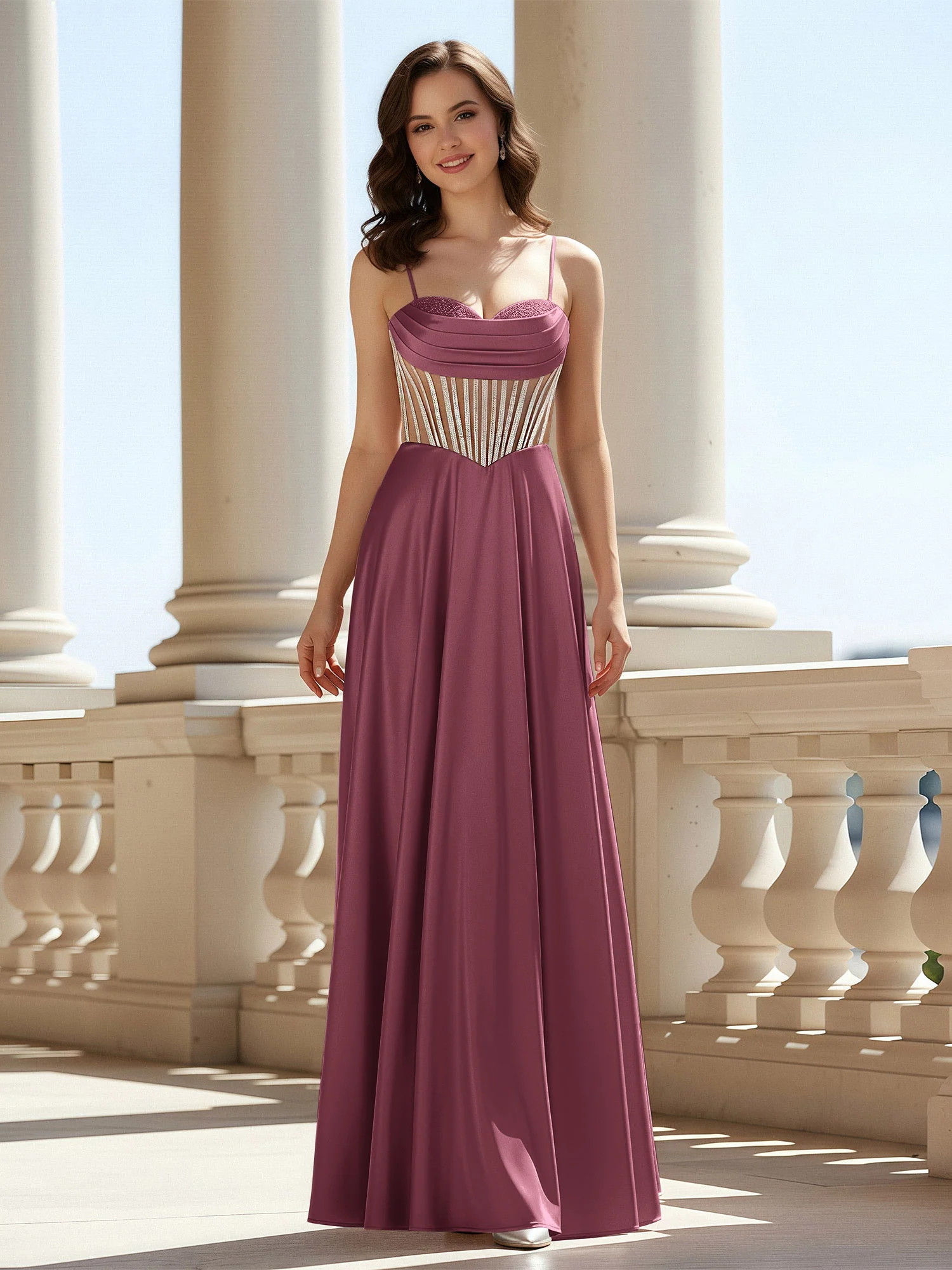A-Line Sweetheart Floor Length Lace-Up Prom Dress Mulberry