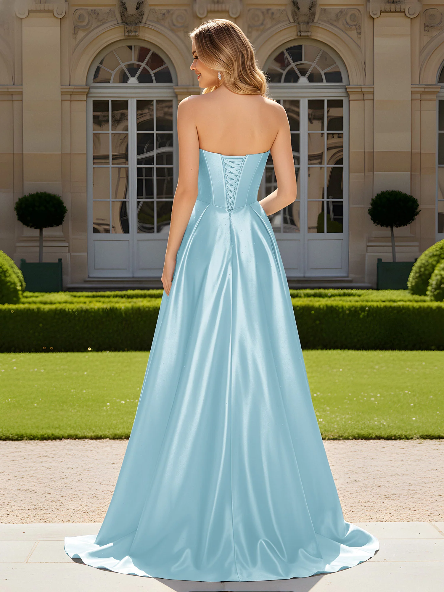 Sweetheart Pleated Lace-Up Gown With Sweep/Brush Train Mist - Image 2