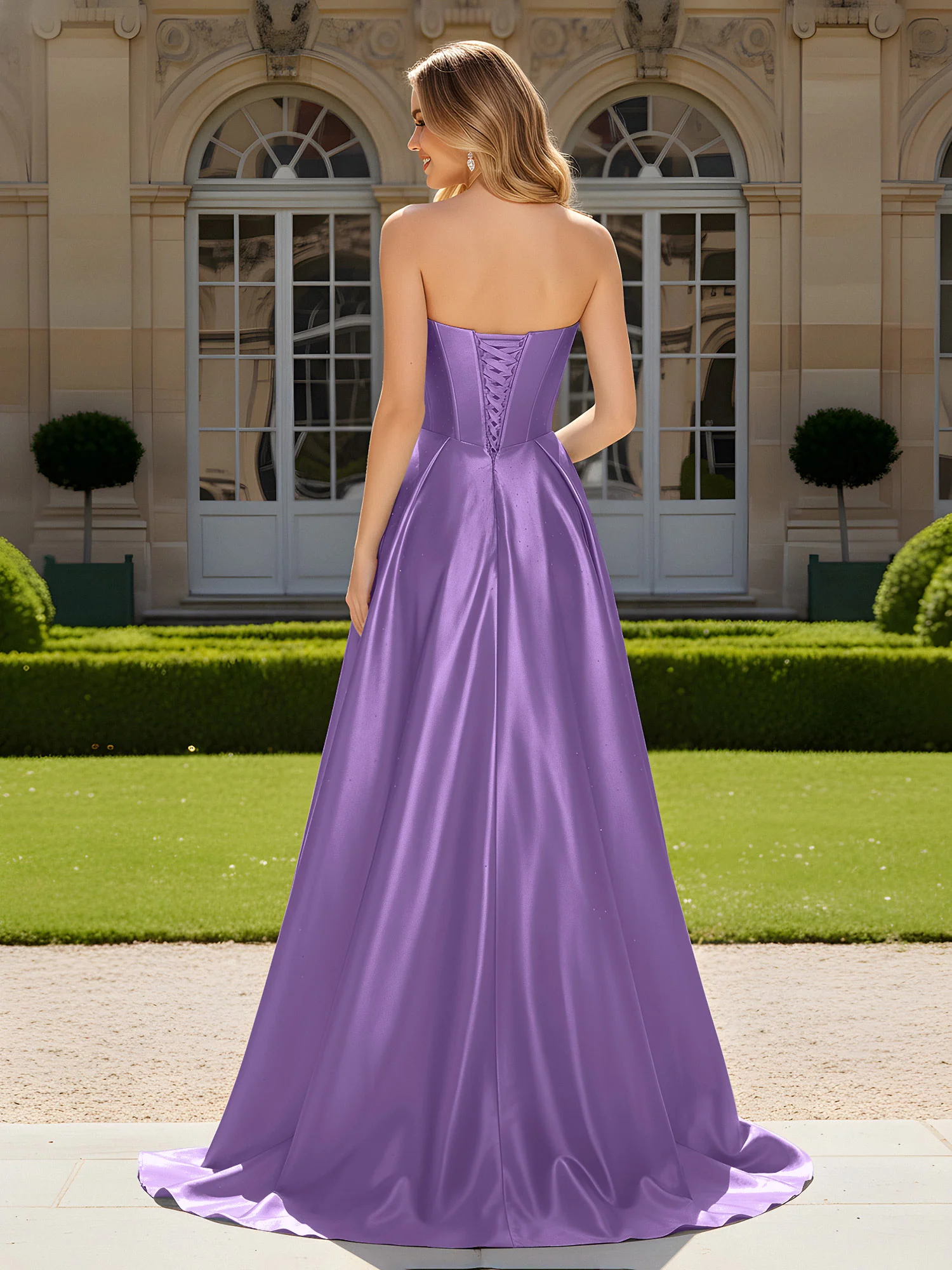 Sweetheart Pleated Lace-Up Gown With Sweep/Brush Train Tahiti - Image 2
