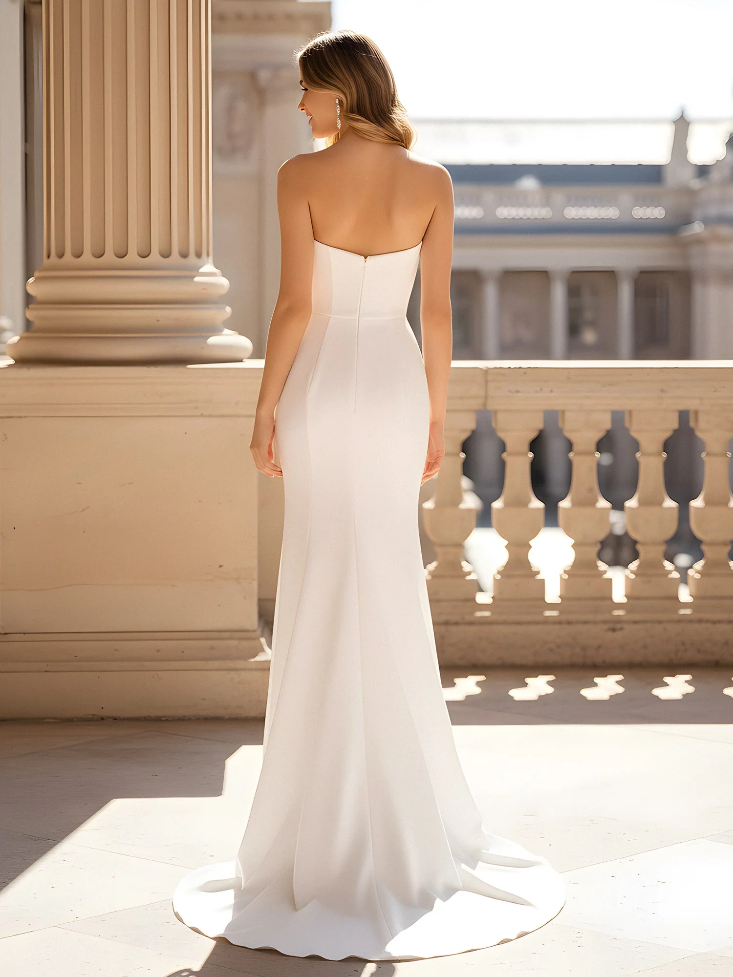 Strapless Pleated Prom Dress With Slit Gold - Image 2
