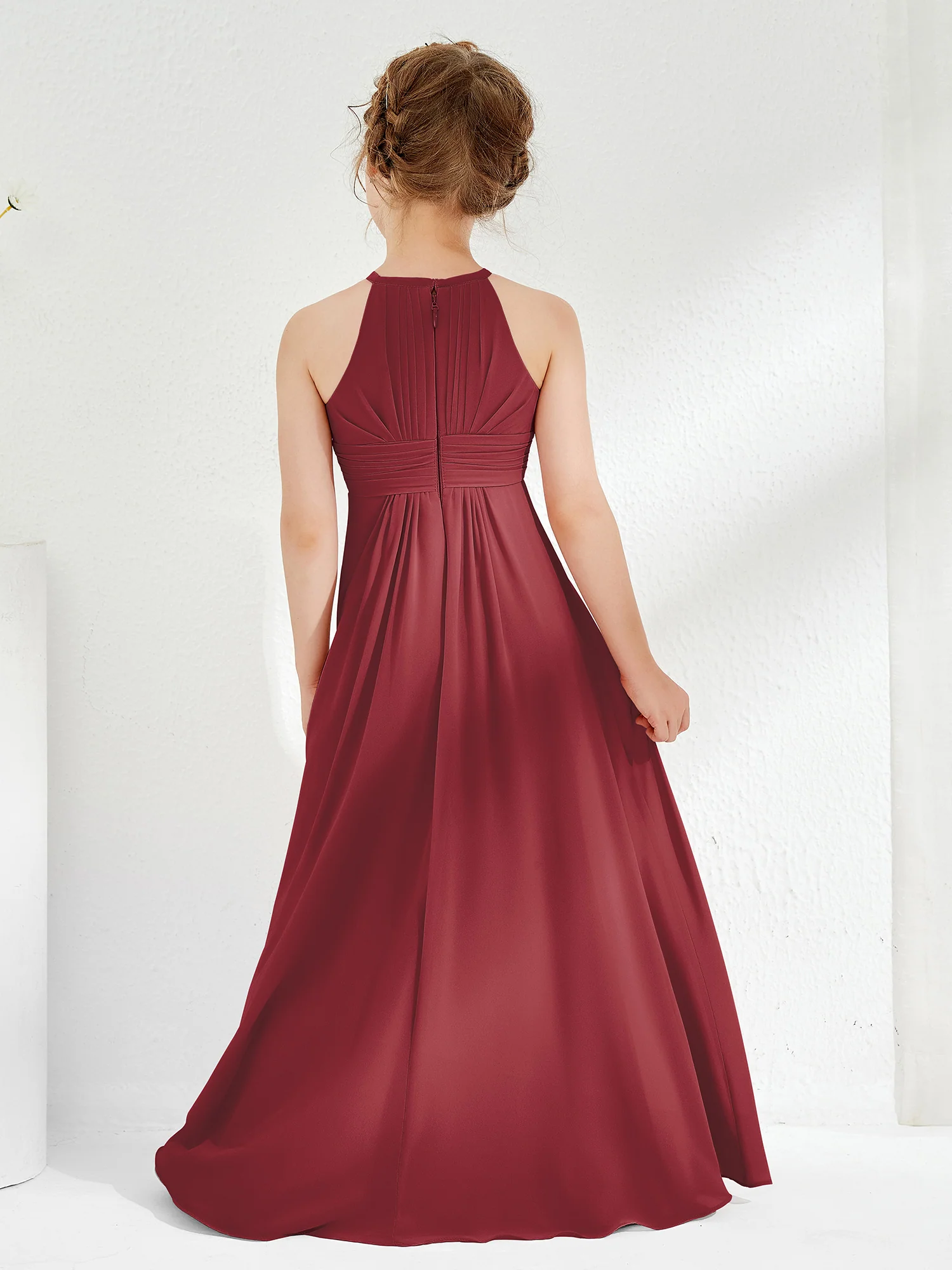 Simple Halter A-line Chiffon Junior Bridesmaid Dress Cinnamon Rose - Image 2