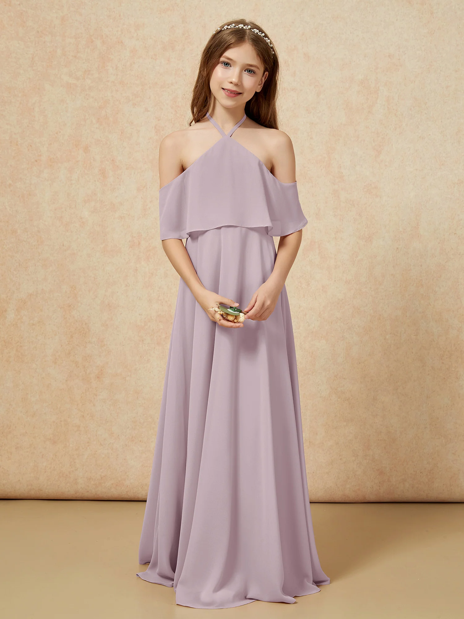 Simple Halter Floor-length Junior Bridesmaid Dress Dusk - Image 4