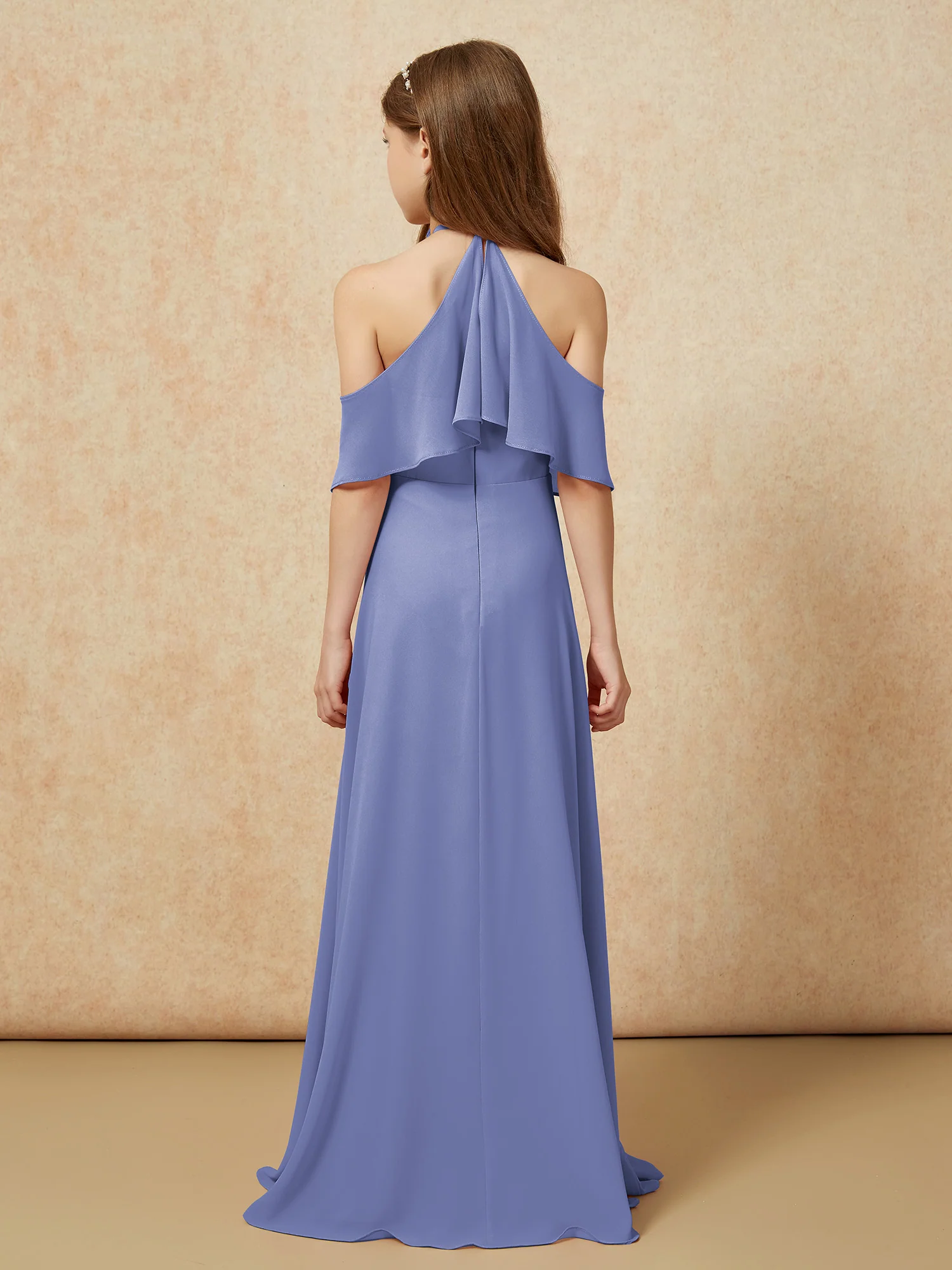 Simple Halter Floor-length Junior Bridesmaid Dress Periwinkle - Image 2