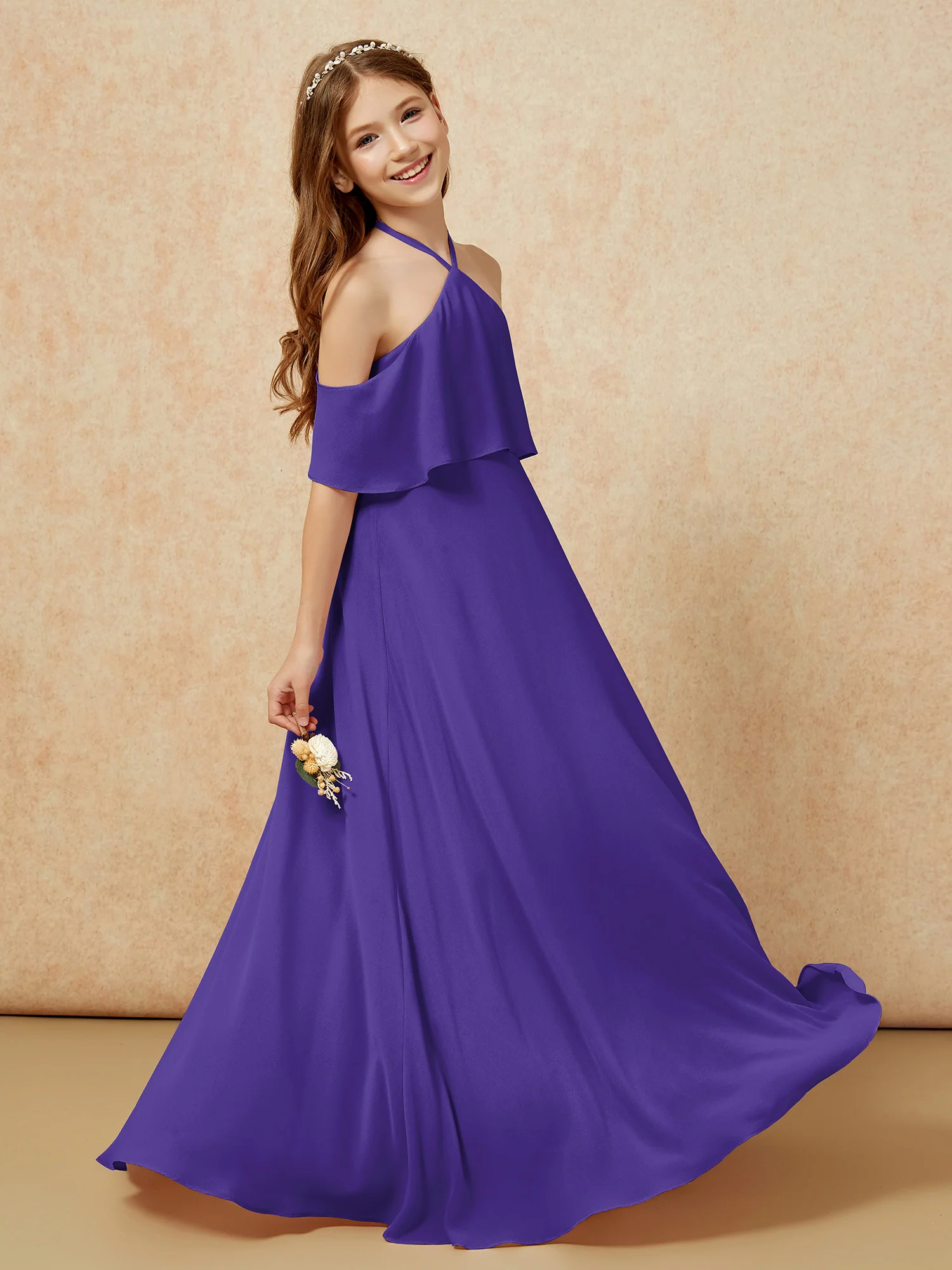 Simple Halter Floor-length Junior Bridesmaid Dress Regency - Image 5