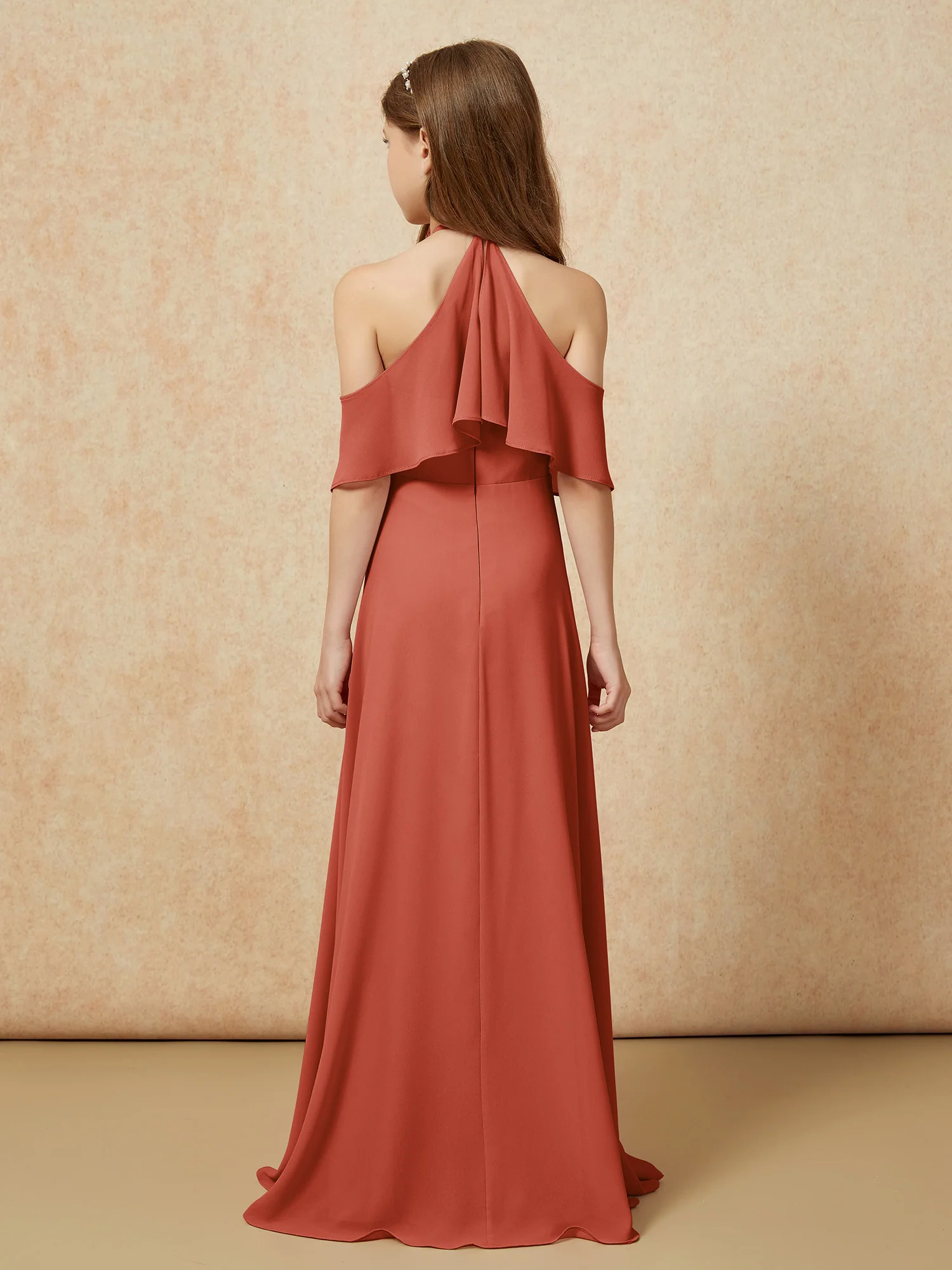 Simple Halter Floor-length Junior Bridesmaid Dress Rust - Image 2