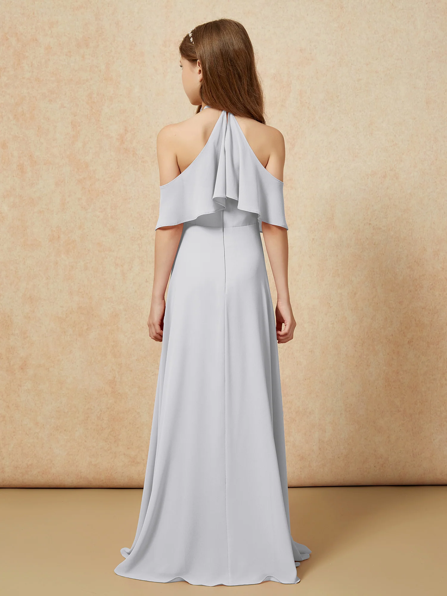 Simple Halter Floor-length Junior Bridesmaid Dress Silver - Image 2