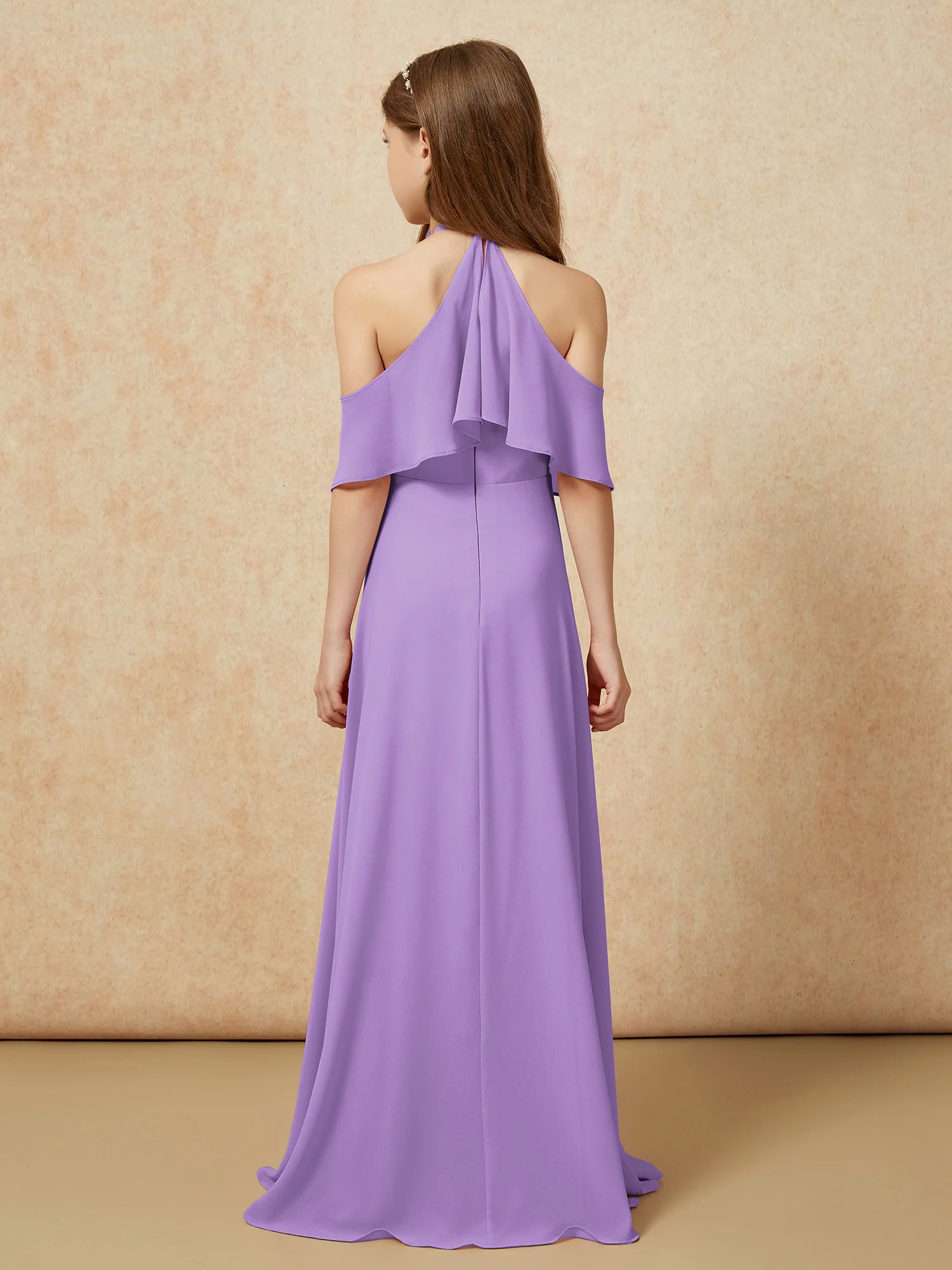 Simple Halter Floor-length Junior Bridesmaid Dress Tahiti - Image 2
