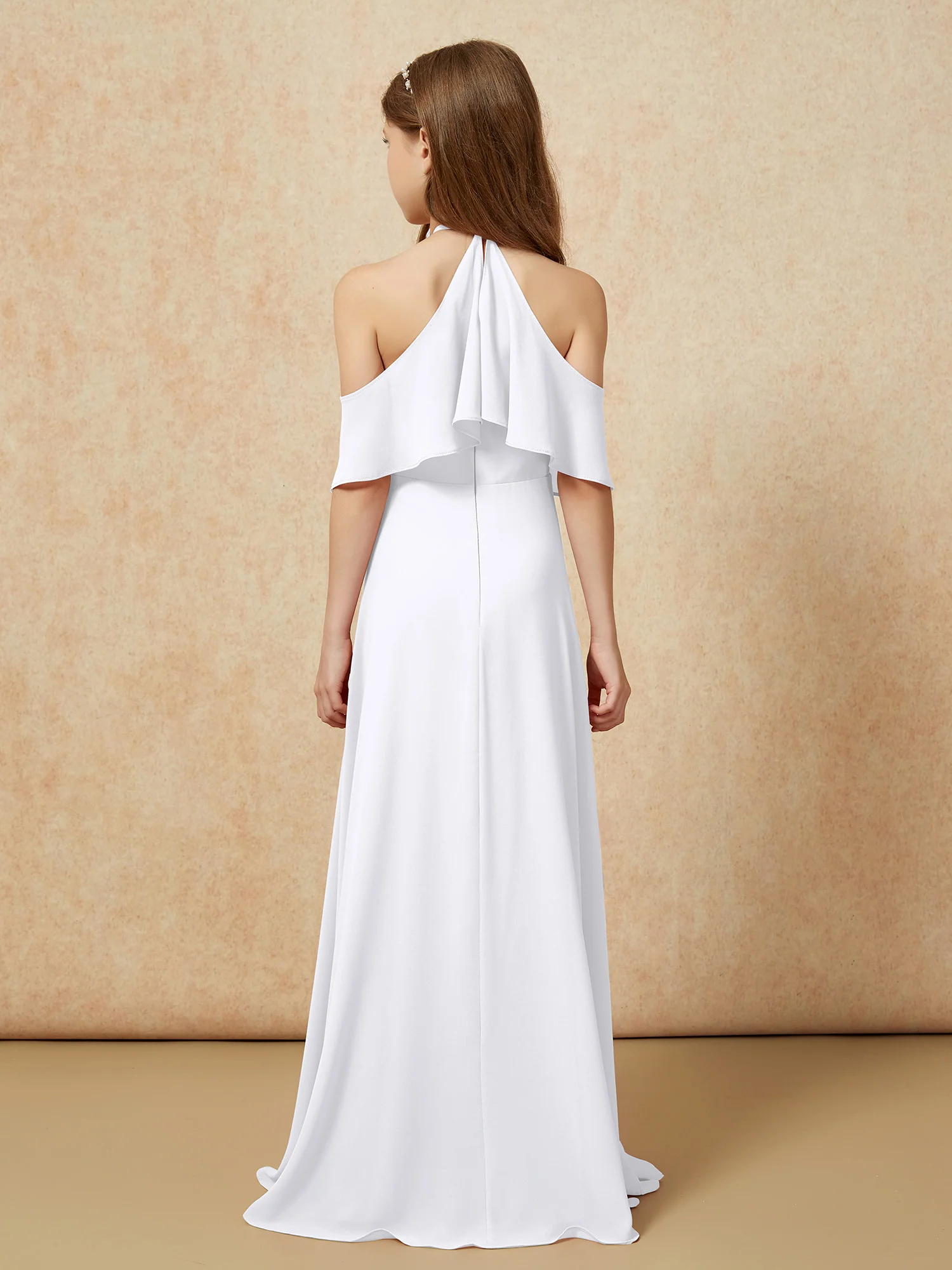 Simple Halter Floor-length Junior Bridesmaid Dress White - Image 2
