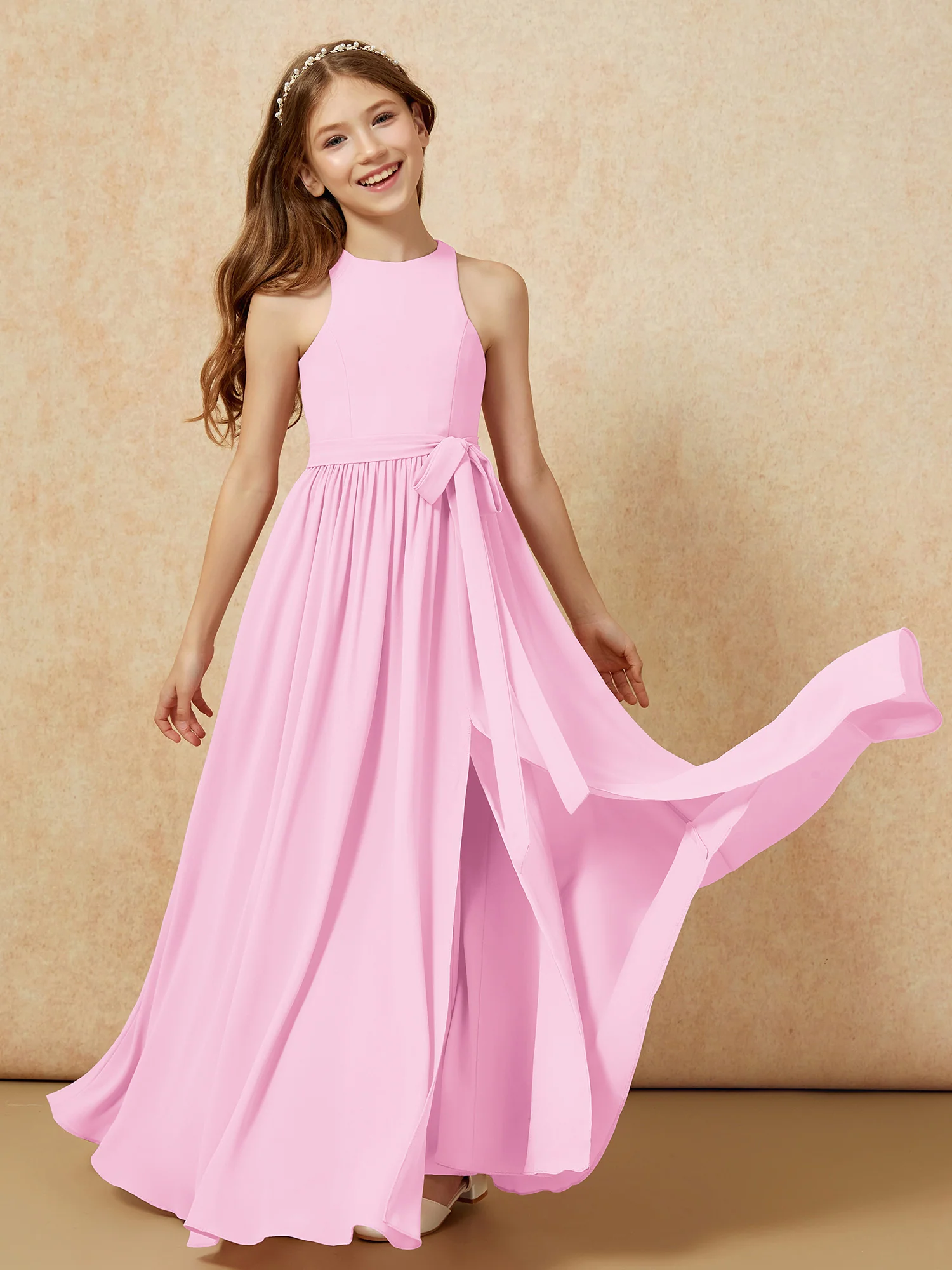 Simple sleeveless chiffon Junior Bridesmaid Dress Candy Pink - Image 10