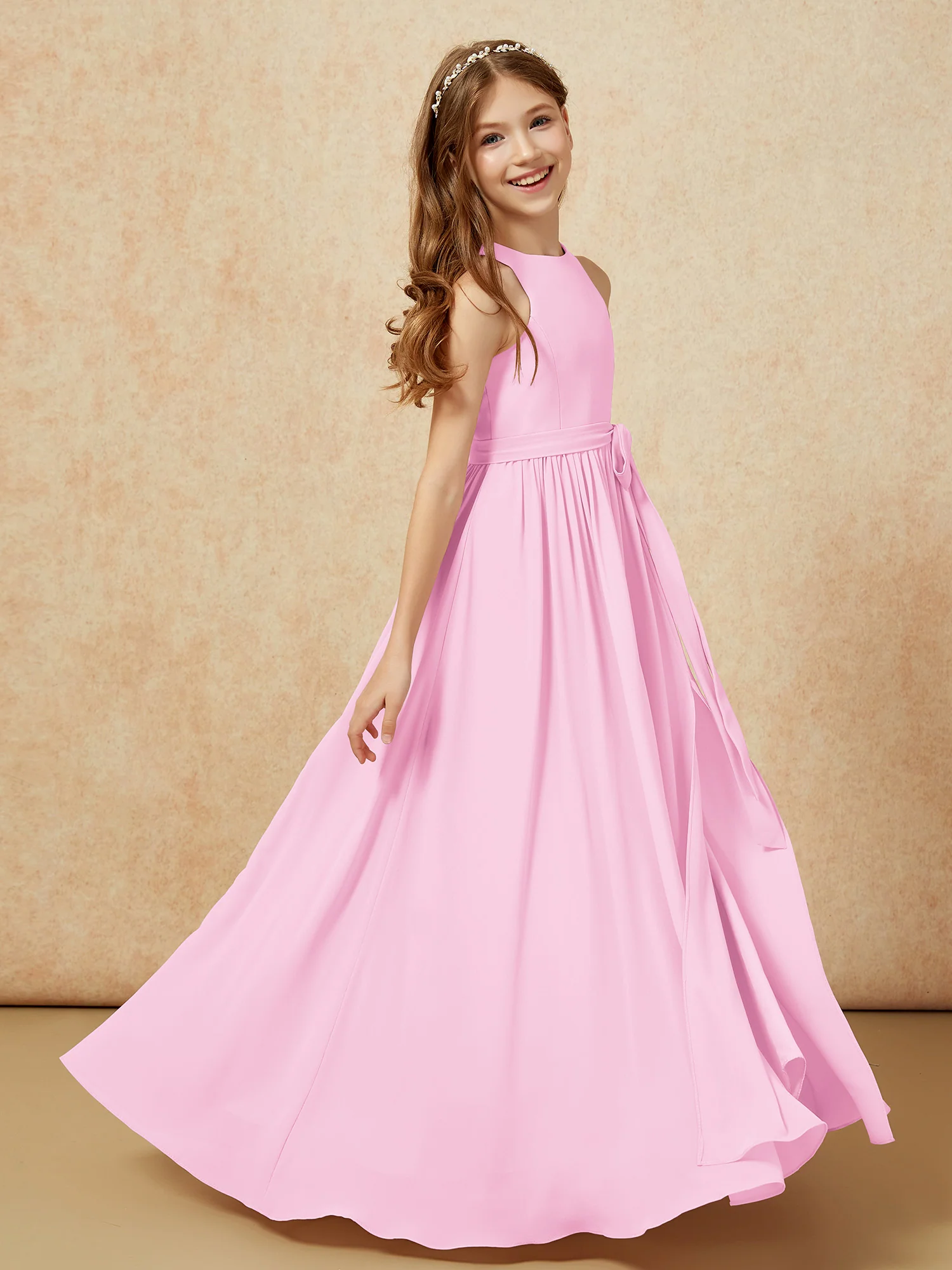 Simple sleeveless chiffon Junior Bridesmaid Dress Candy Pink - Image 5
