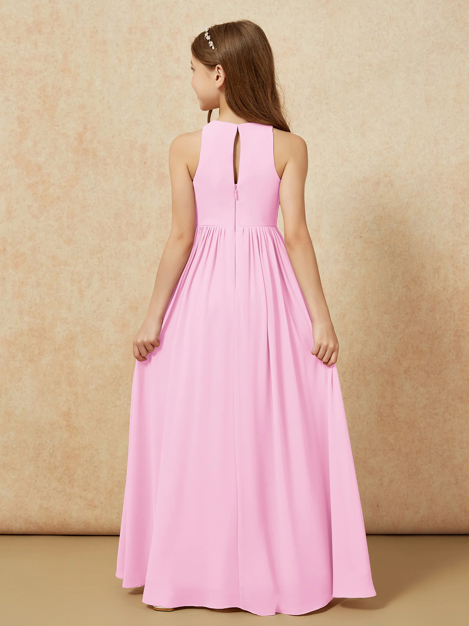 Simple sleeveless chiffon Junior Bridesmaid Dress Candy Pink - Image 7
