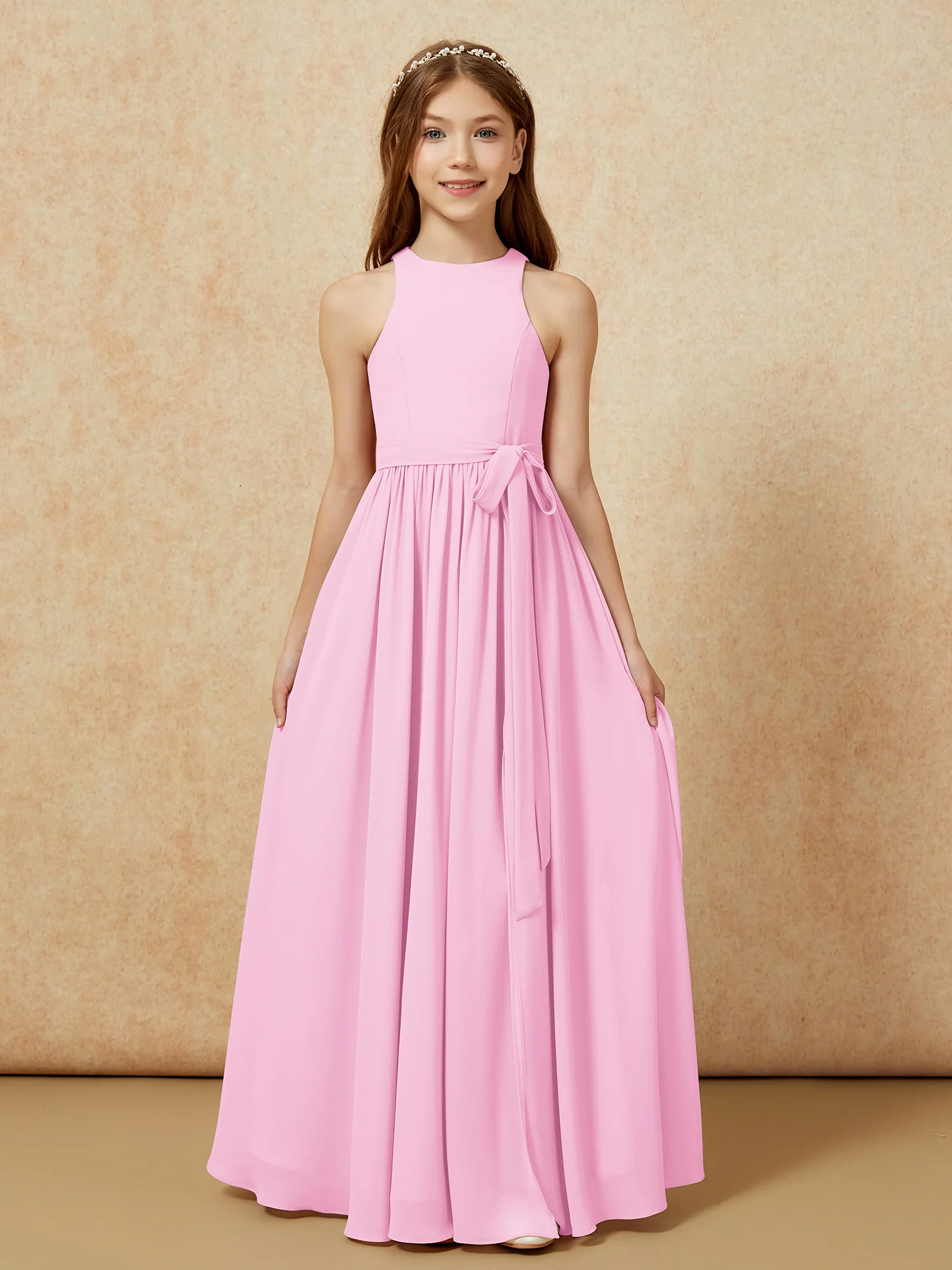 Simple sleeveless chiffon Junior Bridesmaid Dress Candy Pink - Image 8