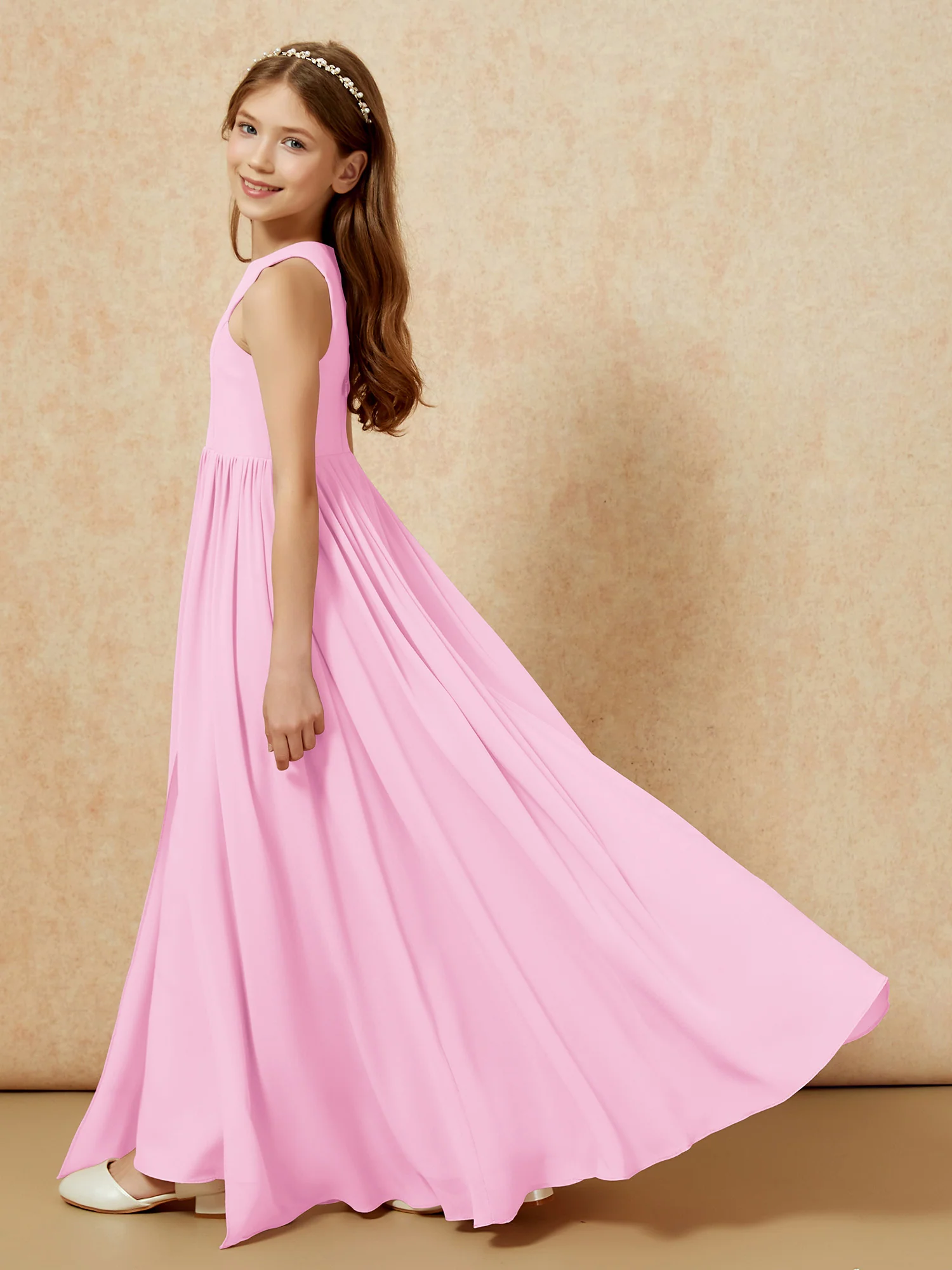 Simple sleeveless chiffon Junior Bridesmaid Dress Candy Pink - Image 9