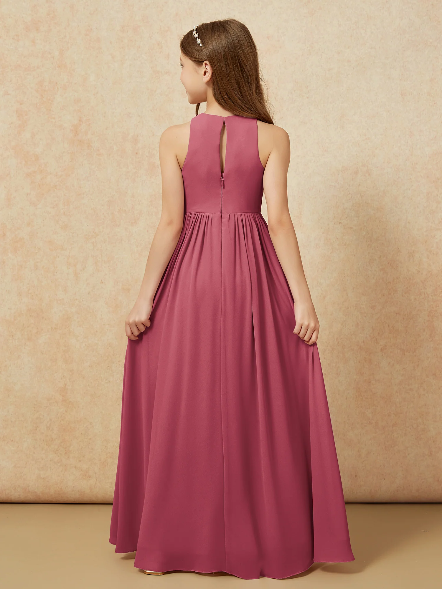 Simple sleeveless chiffon Junior Bridesmaid Dress Cinnamon Rose - Image 7
