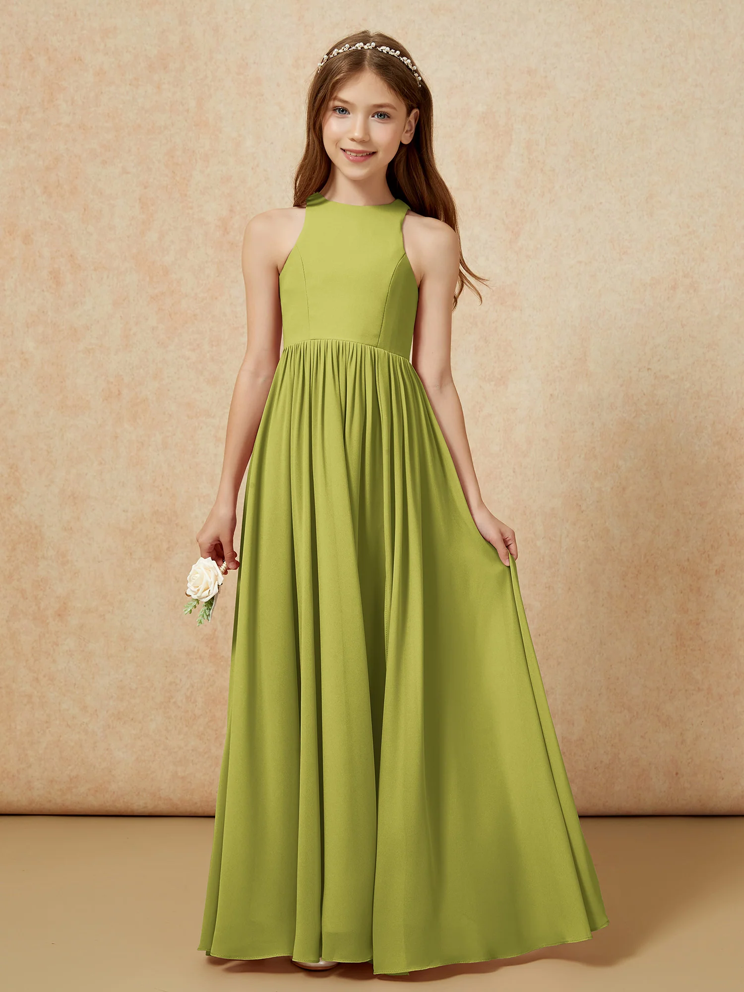 Simple sleeveless chiffon Junior Bridesmaid Dress Clover - Image 4