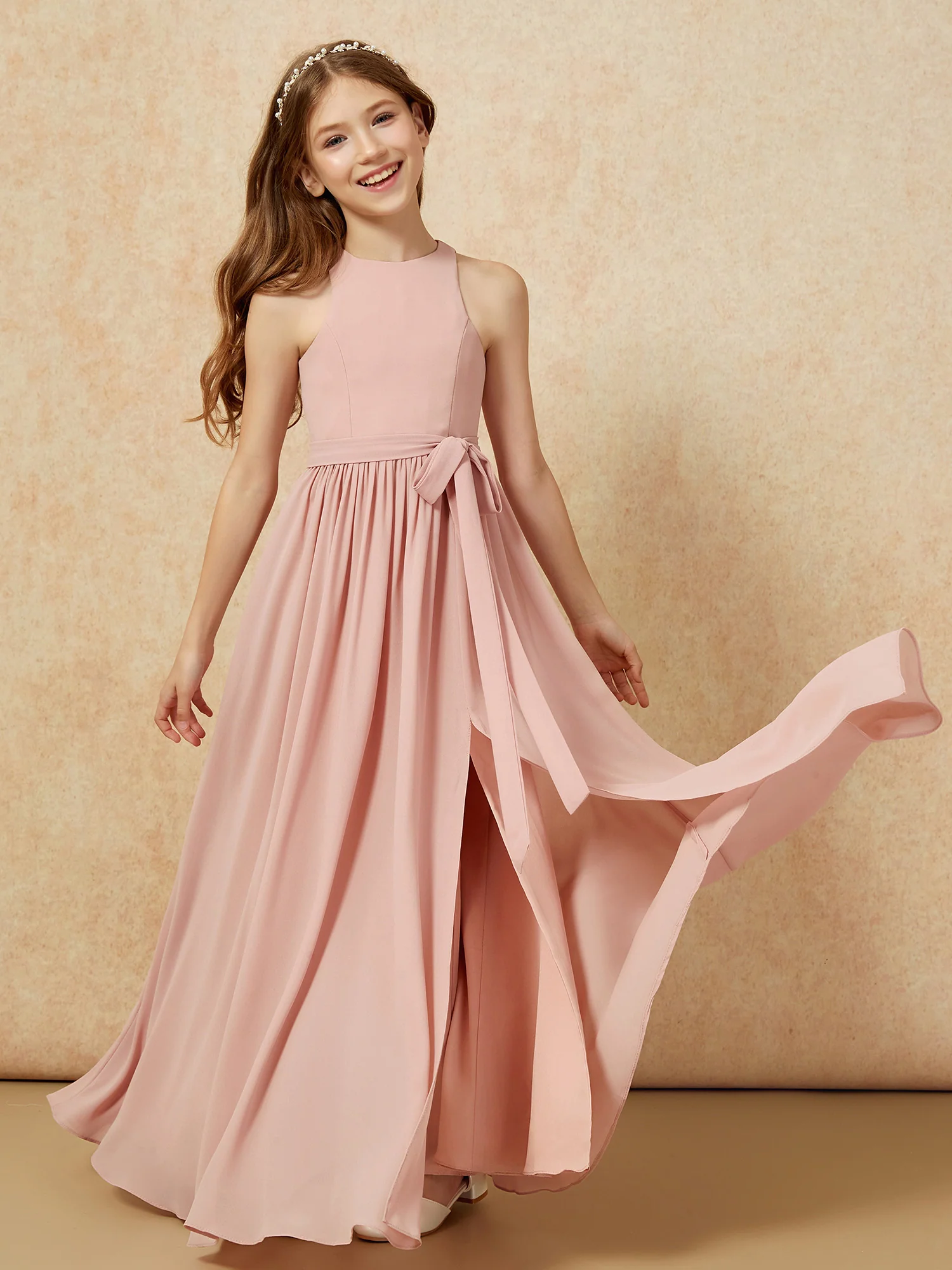 Simple sleeveless chiffon Junior Bridesmaid Dress Dusty Rose - Image 10
