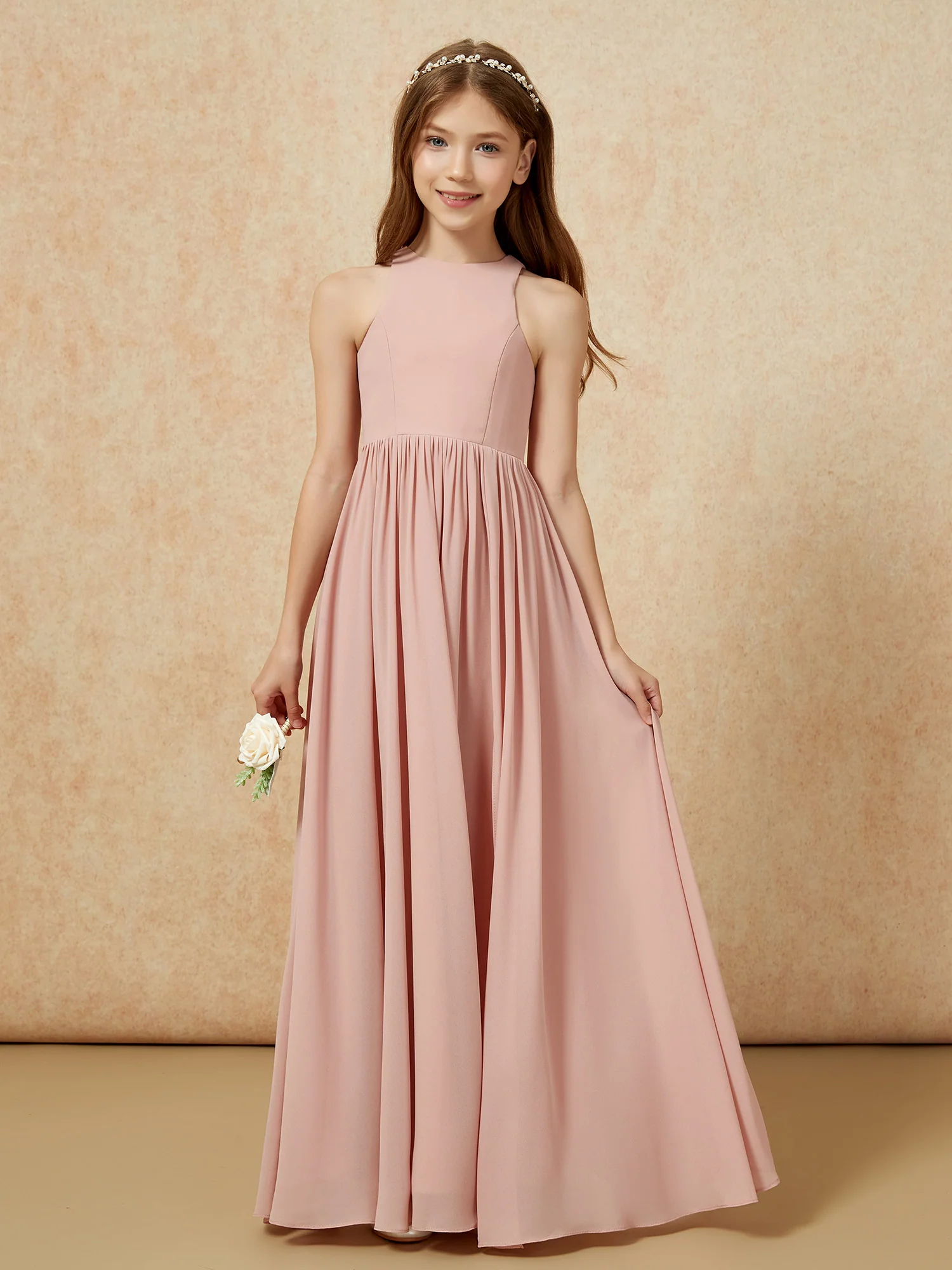 Simple sleeveless chiffon Junior Bridesmaid Dress Dusty Rose - Image 4