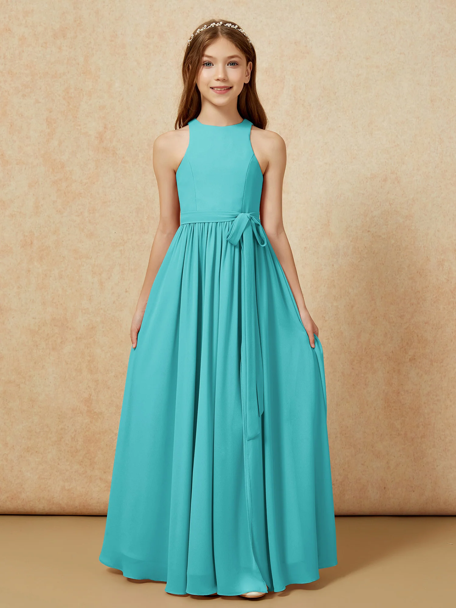 Simple sleeveless chiffon Junior Bridesmaid Dress Jade - Image 8
