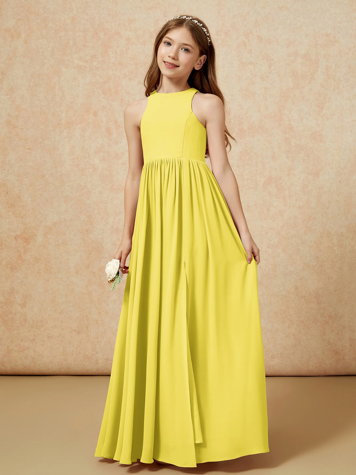 Simple sleeveless chiffon Junior Bridesmaid Dress Lemon - Image 6