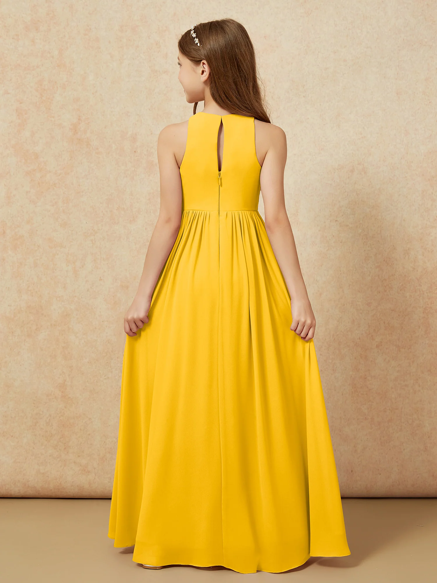 Simple sleeveless chiffon Junior Bridesmaid Dress Marigold - Image 7